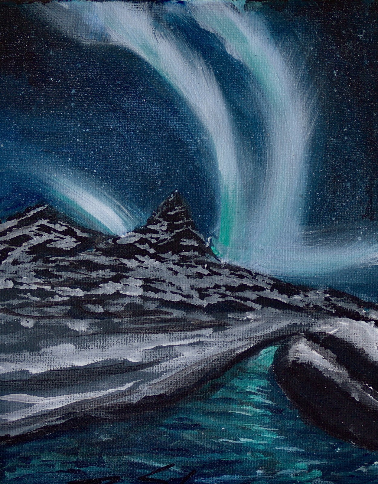 ShawNshawN Original painting – 8×10 northern lights aurora borealis art sky