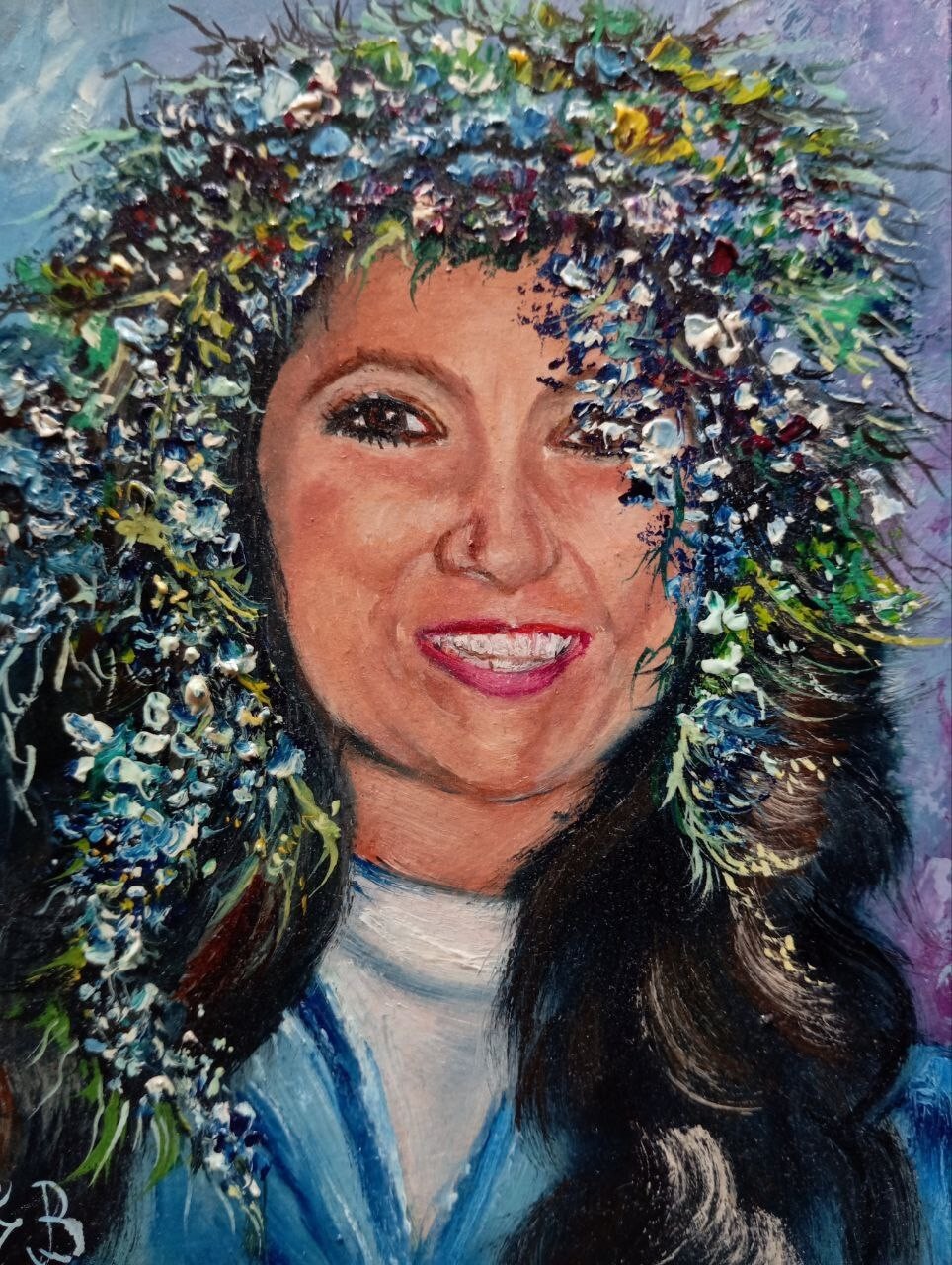Spring Portrait of Girl Original Oil Painting Pallete Knife Impasto 8×6 inches