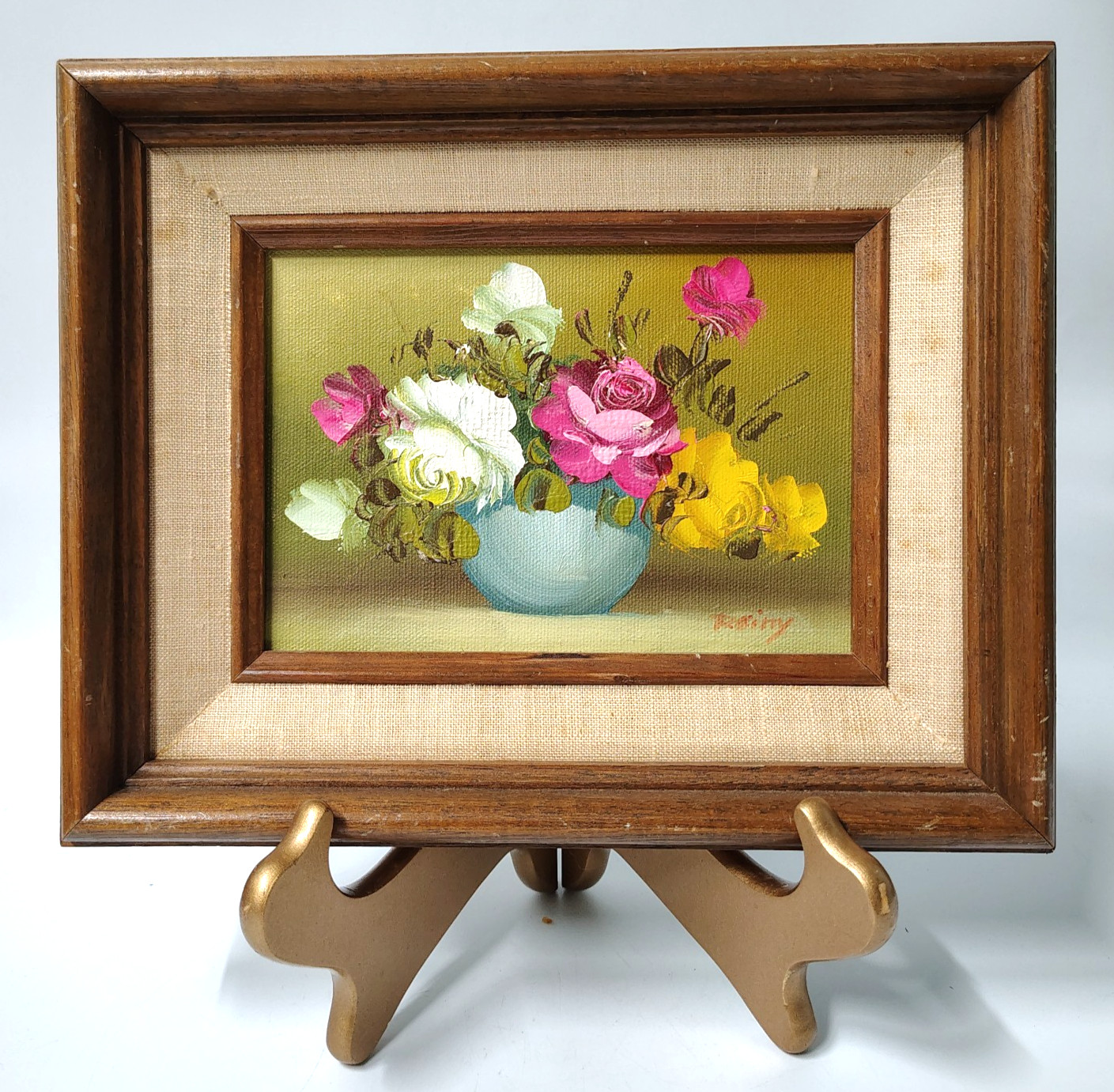 Vintage Shabby Chic Oil Painting Framed