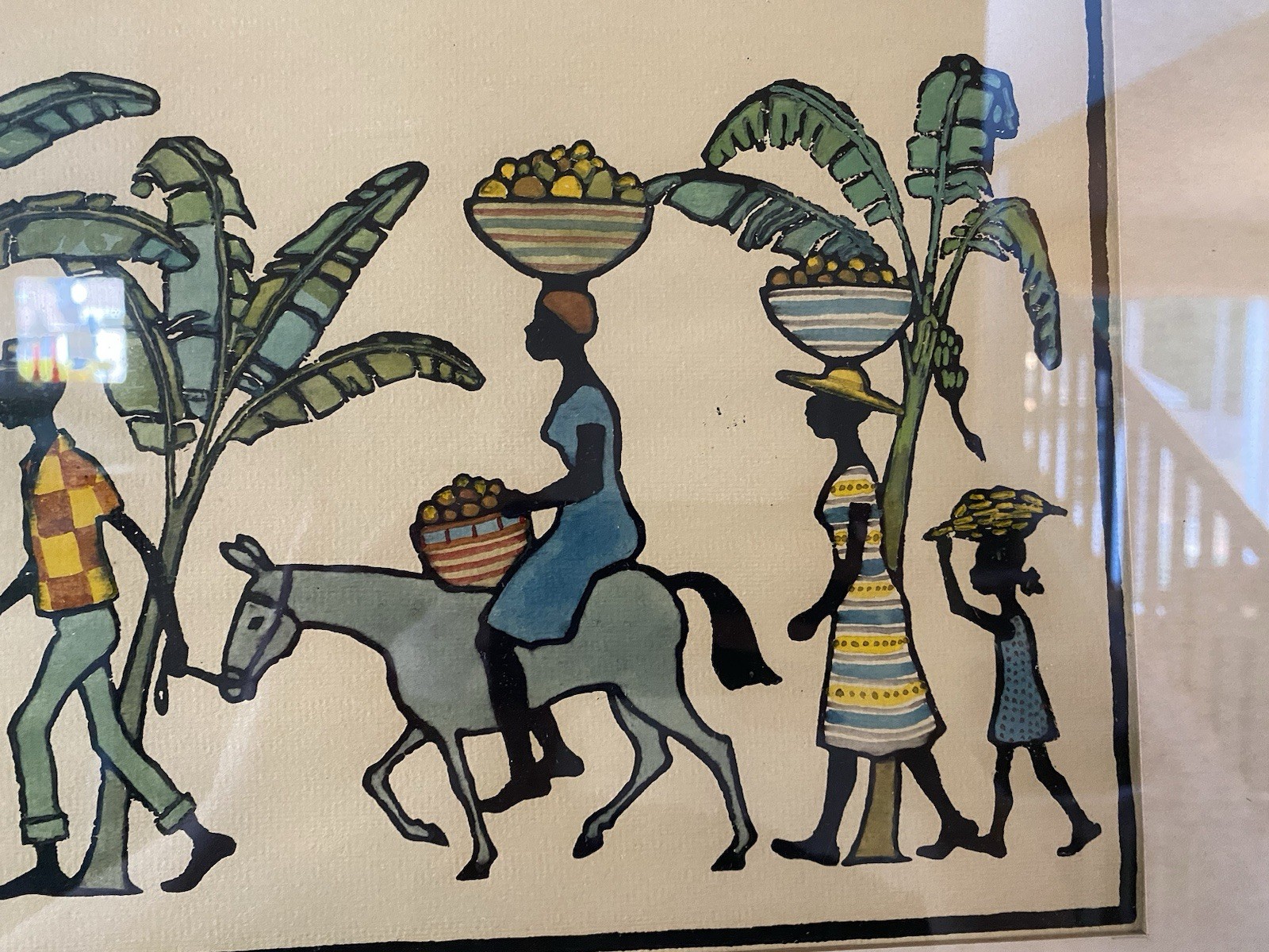 VTG Folk Art Haitian African South America People Palm Trees Donkey Signed RS