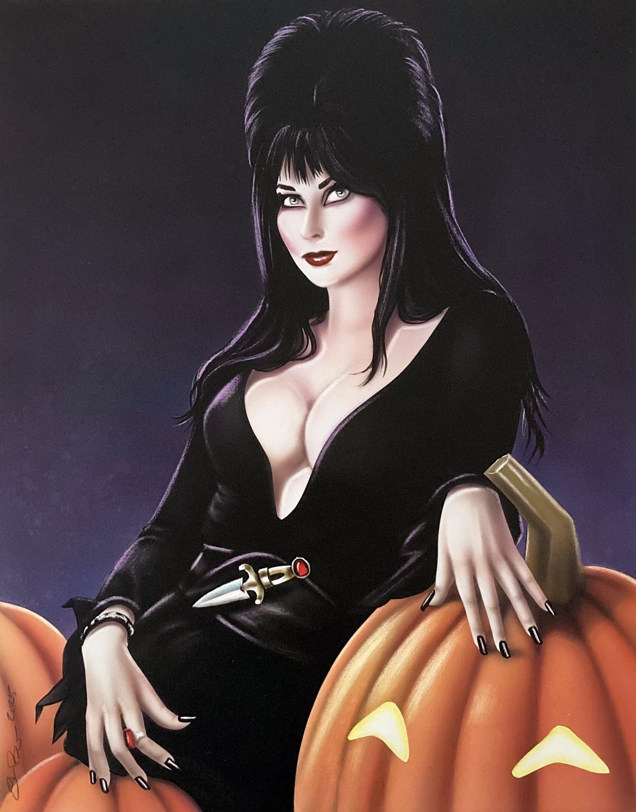 Elvira 11×14 Original Painting Airbrush Horror Movies Halloween