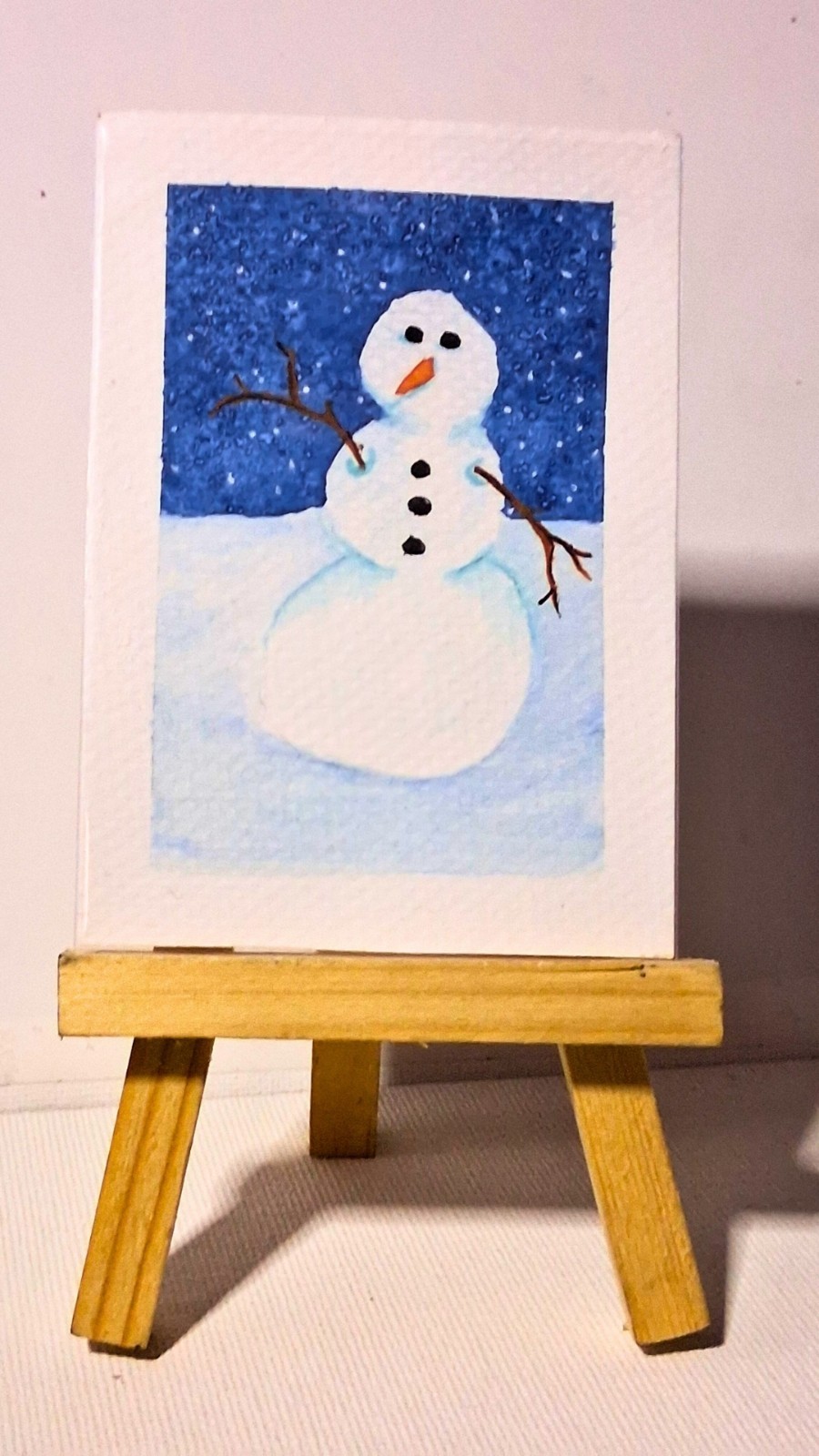 ACEO Original Watercolor Art Card Snowman Winter #1 , 2.5×3.5 In. Signed.