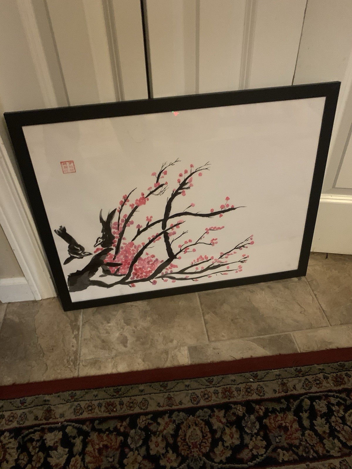 Original Ink & Wash Cherry Blossom Painting – Framed Asian Sumi-e Style Art