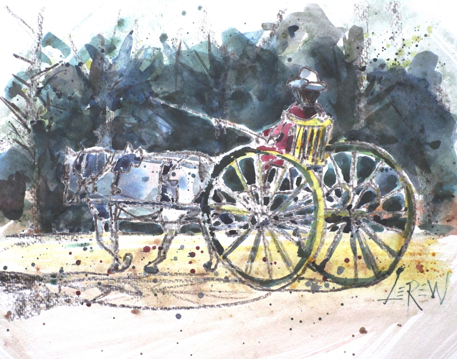 Larry Lerew painting impressionism collectible original horse carriage COA