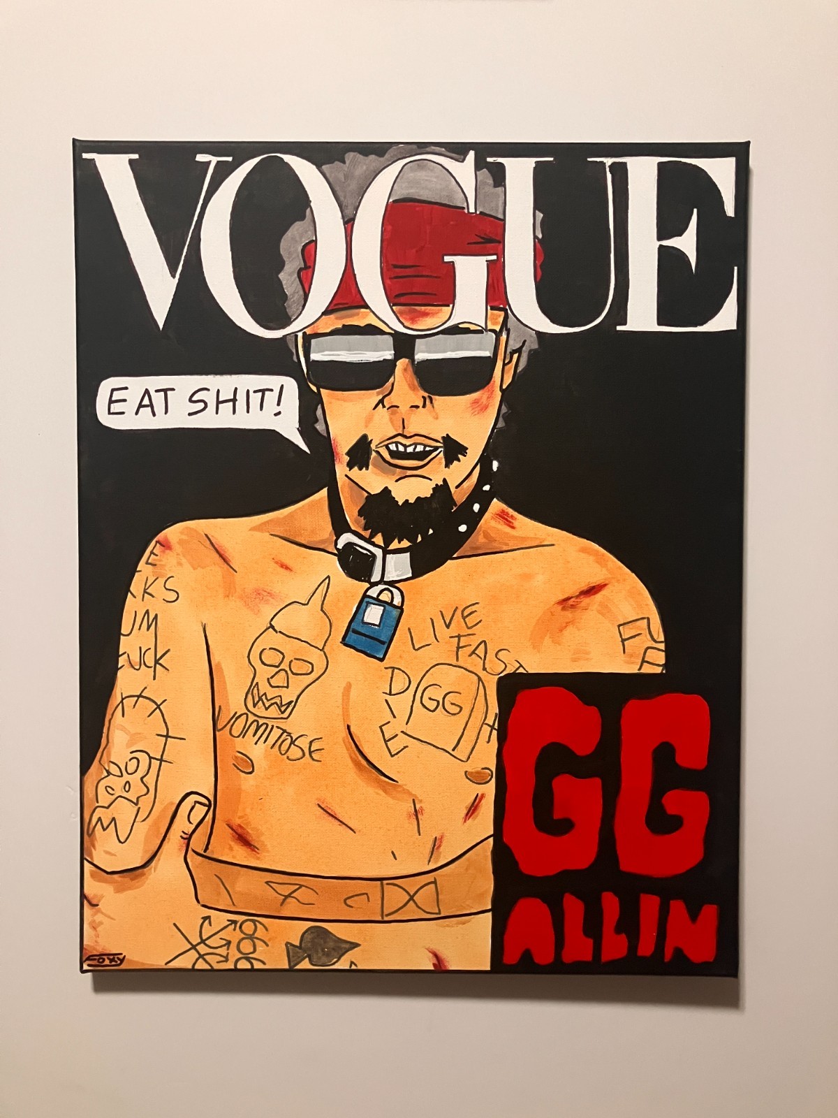 Original ‘VOGUE’ Portrait ROCK PUNK star GG ALLIN Painting 16×20 Canvas