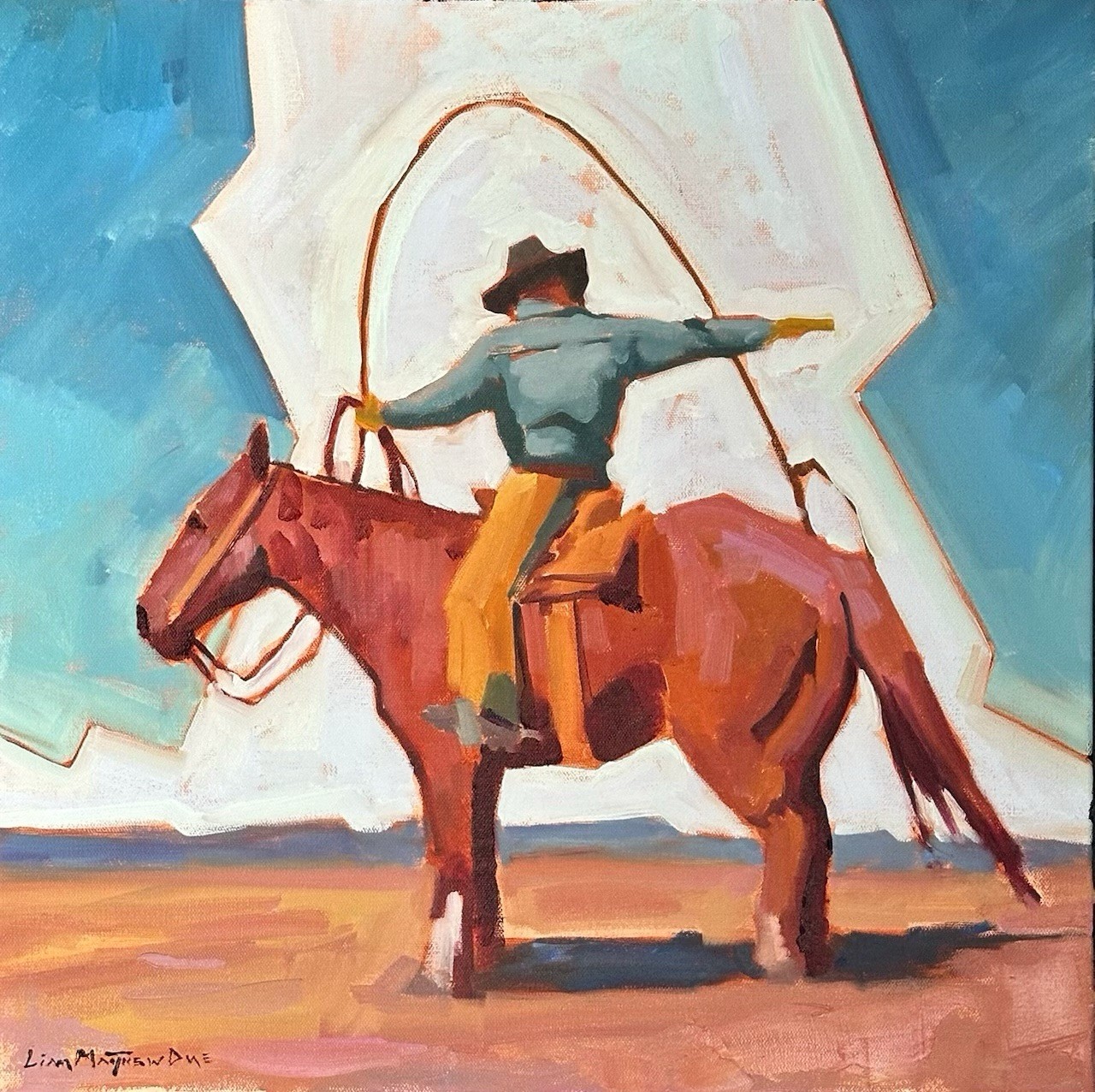 Original Painting Western Landscape Cowboy Signed 20×20 Dixon Style Art