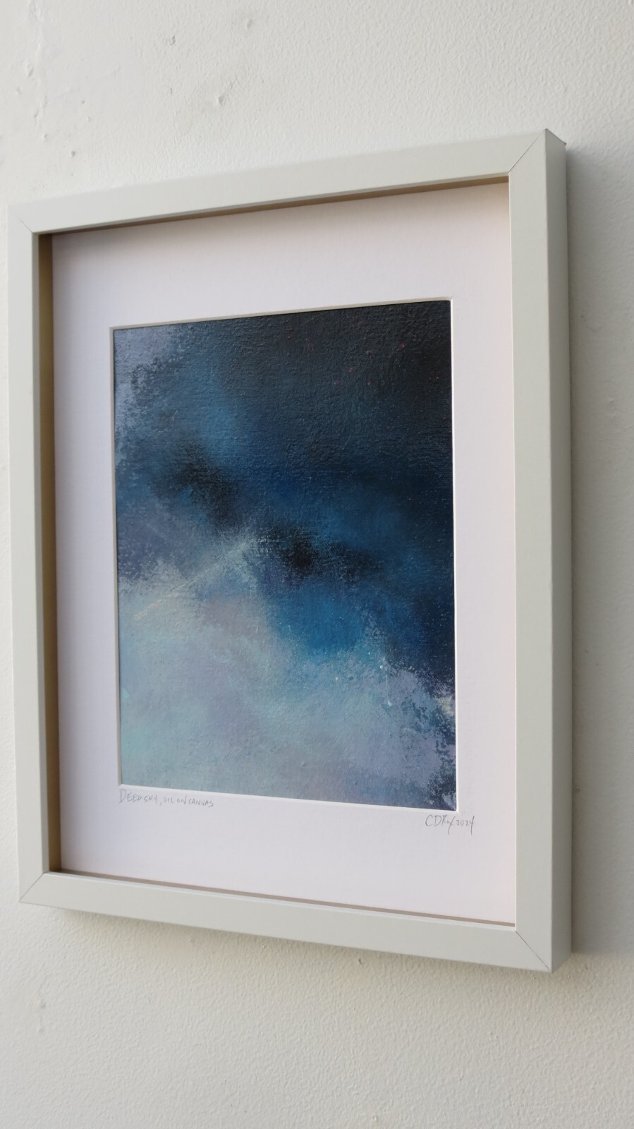 Original Oil and Pastel on Framed Canvas 2024. Abstract, Modern, Blue, White