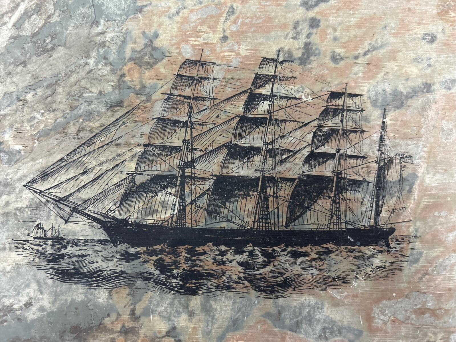 Painted Slate Clipper Ship Great Republic Based On 1853 Work By J. Butterworth