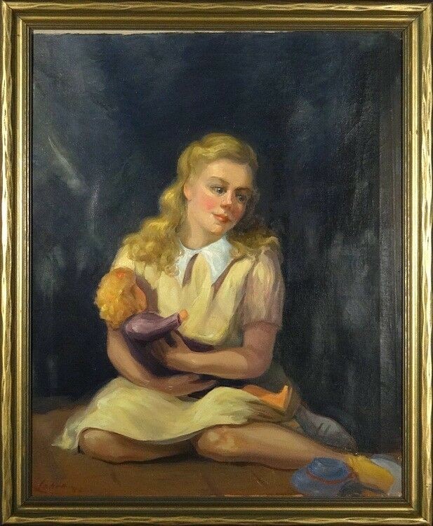Arnold Lahee Oil Painting Vermont artist, Girl with doll
