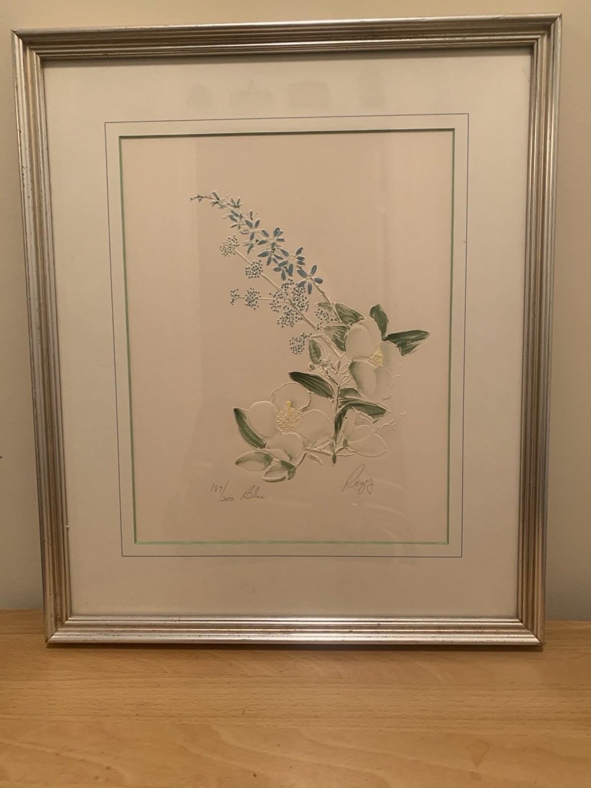VINTAGE Itaglio / Embossed Print «BLUE» Signed By Rozy Brandwayn Framed & Matted