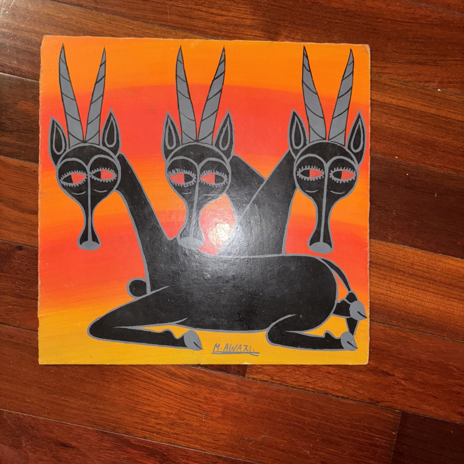 African Art Tinga Tinga Wildlife Painting Antelope 12 X 12 Awazi 1990