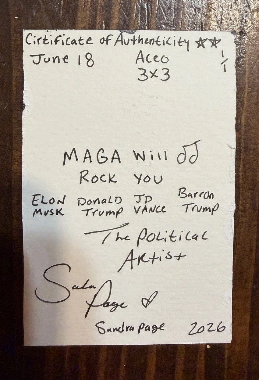 SJP Donald Trump MAGA Will Rock You QUEEN Aceo painting Card Art OOAK