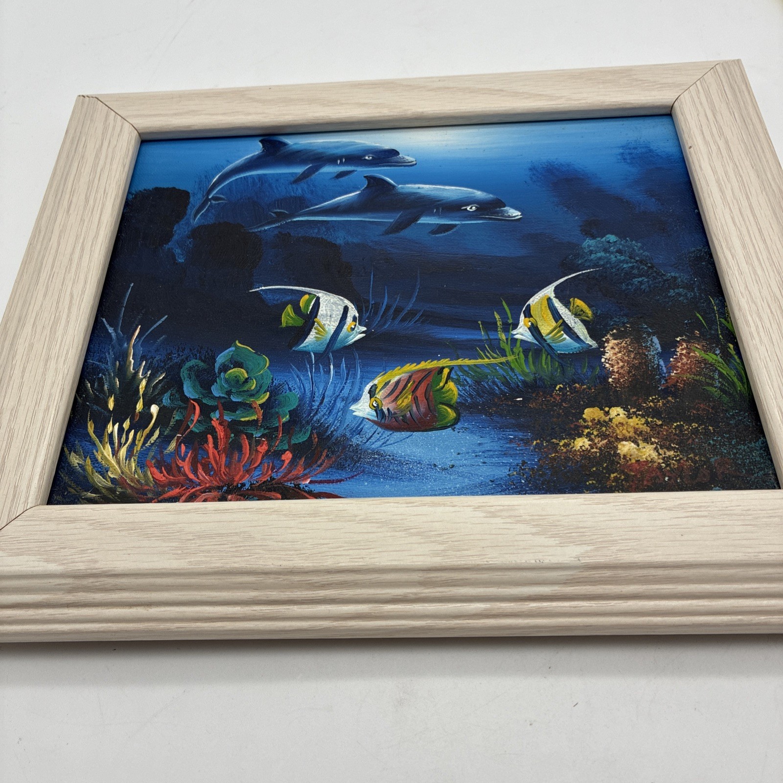 Original Framed Signed Acrylic Dolphin Sea Life Painting Ocean Reed Sign Taylor