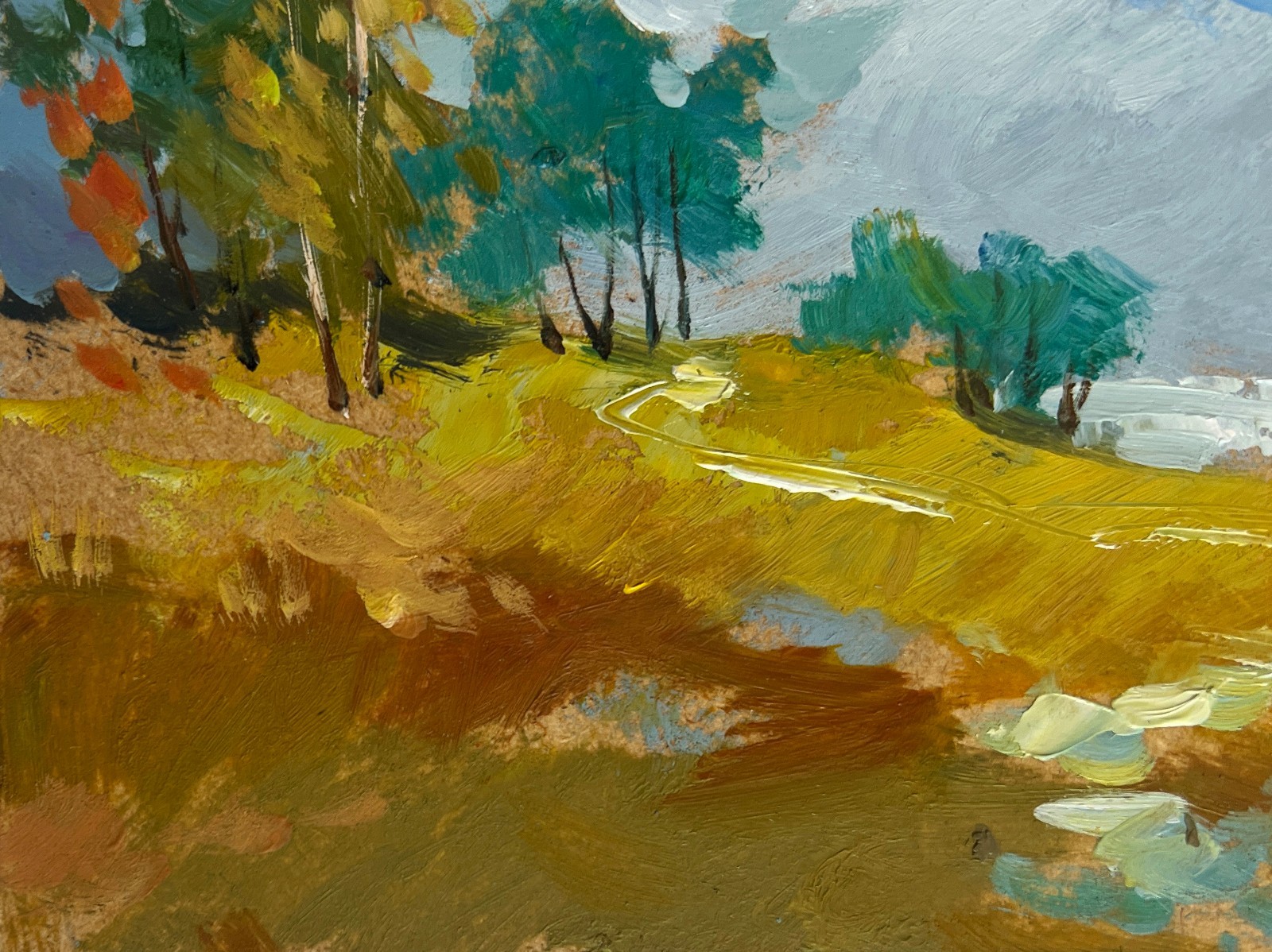 Oil Painting Autumn Trail With Fallen Leaves Y. Suprunchuk Original nAAA4408