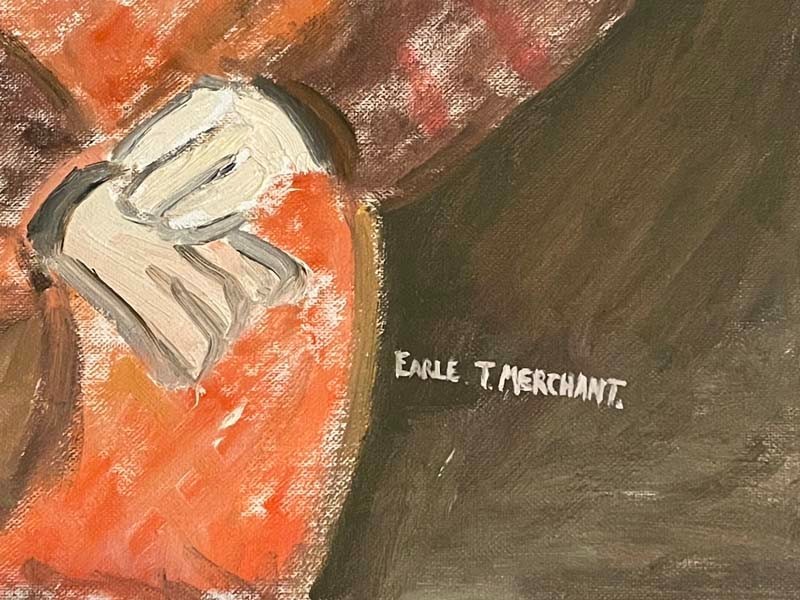 Earle Merchant (1903-1997) Outsider Artist Portrait Oil on Board Folk Art
