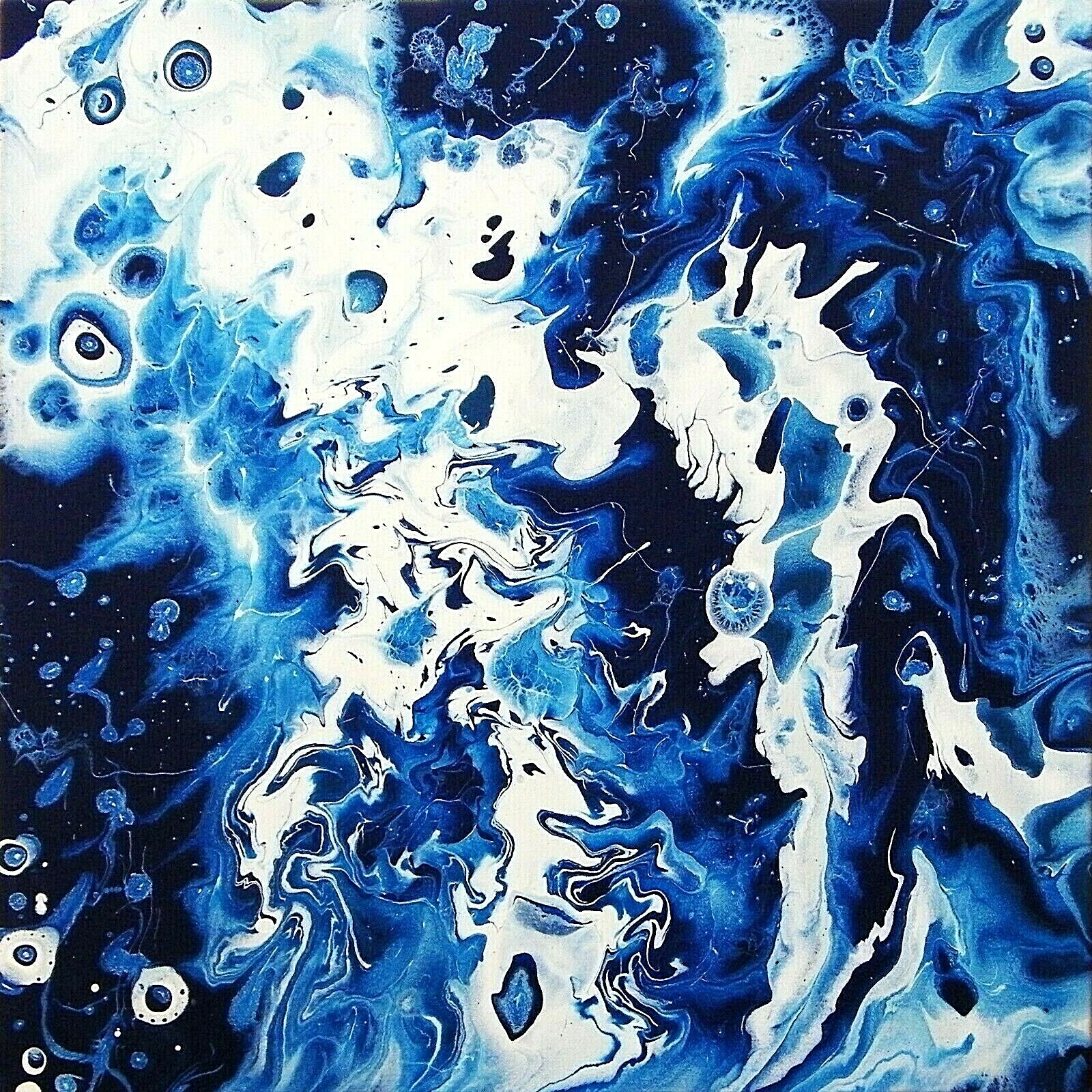 Abstract Painting Fantasy Art Blue White Ocean Waves Canvas Wall Decor, 16×16