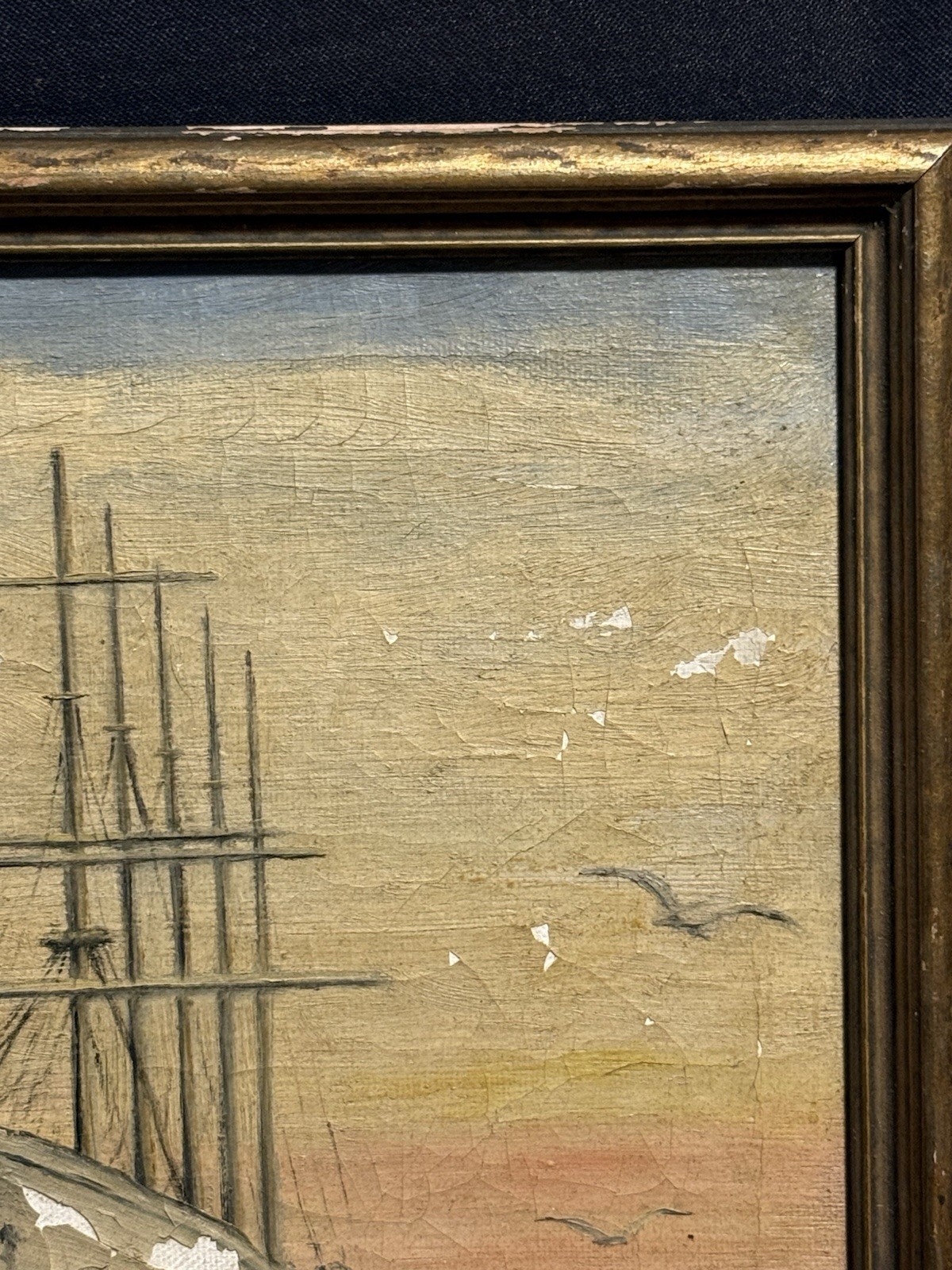 Small Antique Nautical Maritime Oil on Canvas Ship Painting
