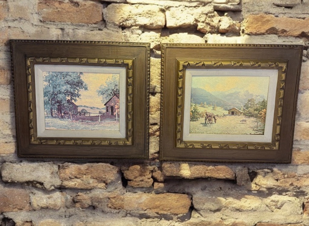 Robert Wood & Spencer Vintage Framed Litho Print – Homestead Barn– Signed, USA