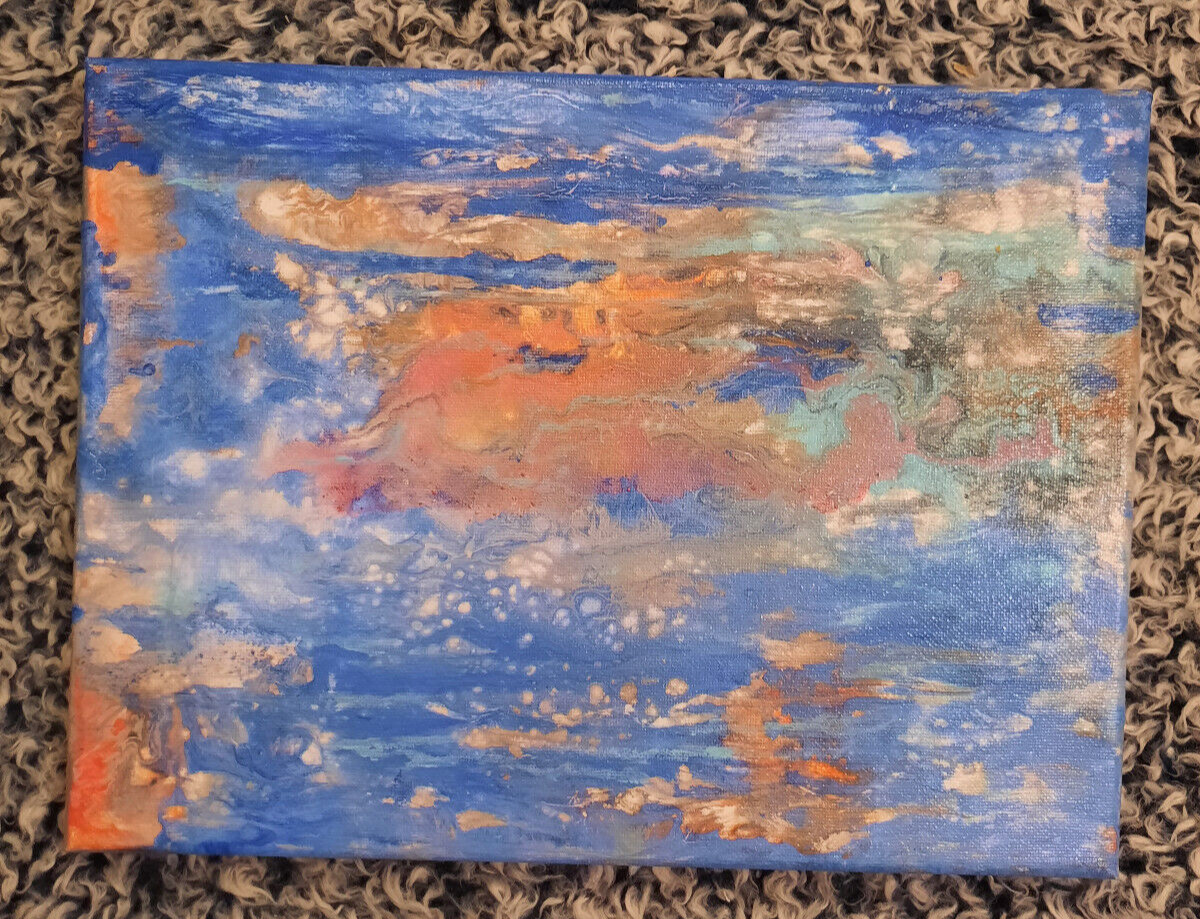 Abstract Acrylic Pour Painting 9×12. Tatiana Eres: «Reflections in Water»
