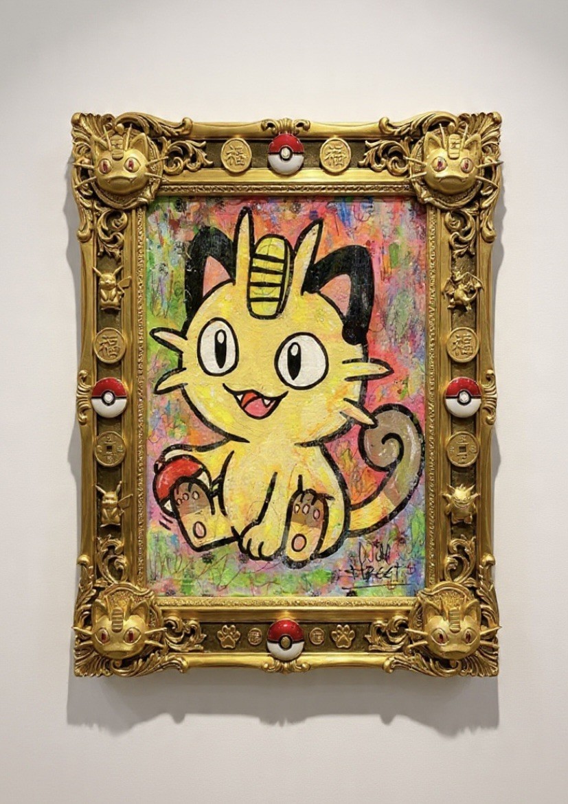 WILL STREET original 10×8 canvas painting/ Pokémon art meowth banksy pikachu