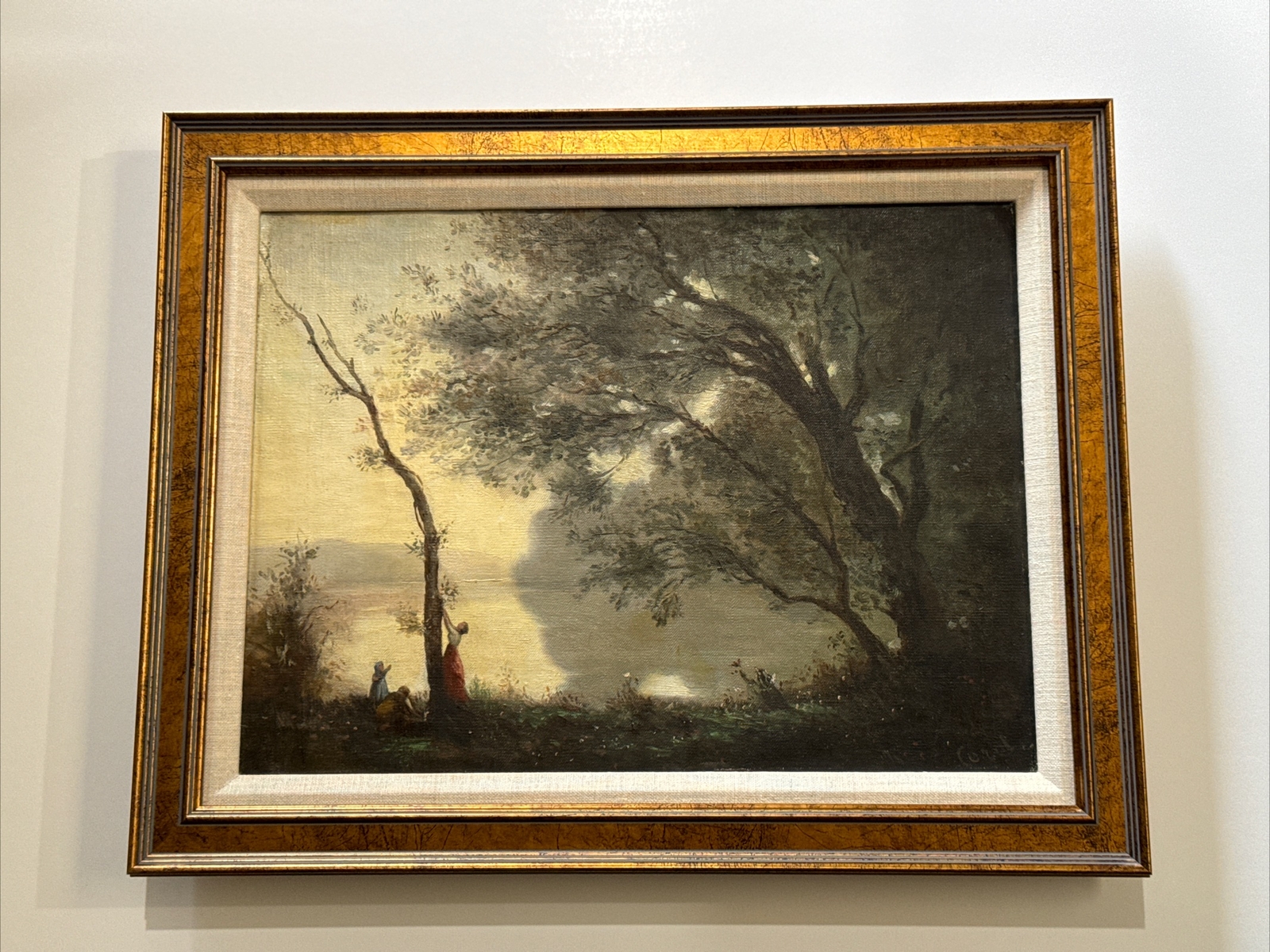ANTIQUE OIL PAINTING AFTER COROT LANDSCAPE PEOPLE PAINTING IMPRESSIONISM FAMOUS