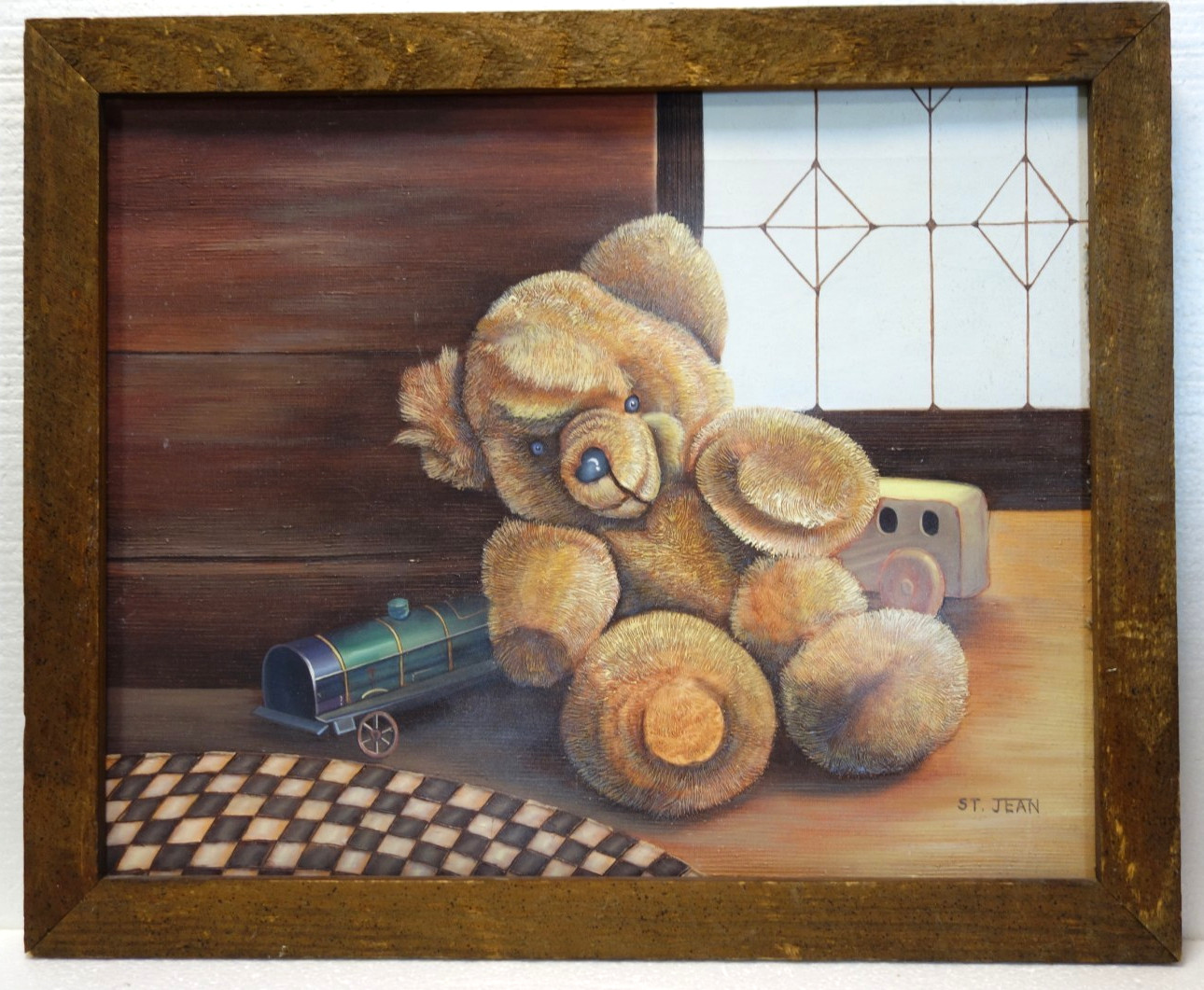 Original Acrylic Teddy Bear Painting On Canvas by St. Jean.