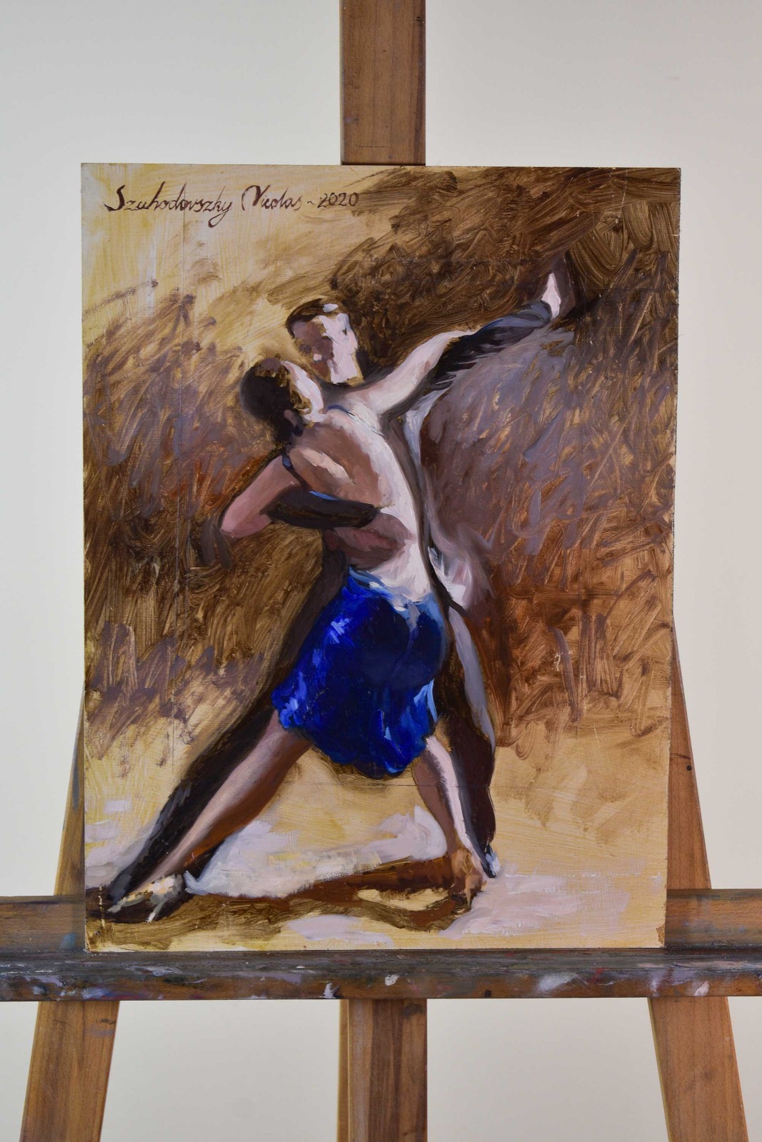 Original Oil Painting 16×12 Ballroom Tango Bolero Dancers Figurative Art