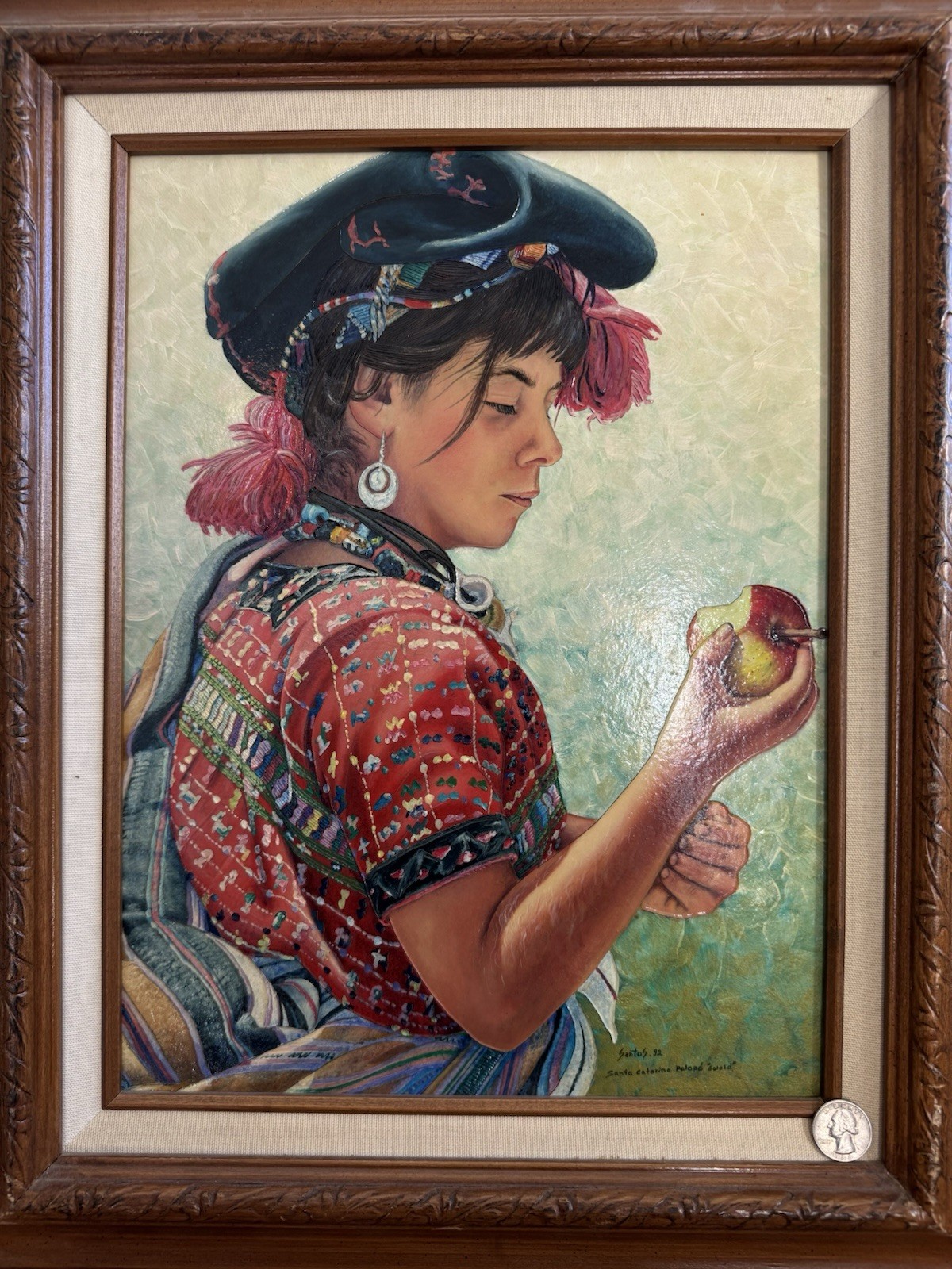 Santos Signed Framed Original Oil Painting Woman Fruit Realism Santa Catarina