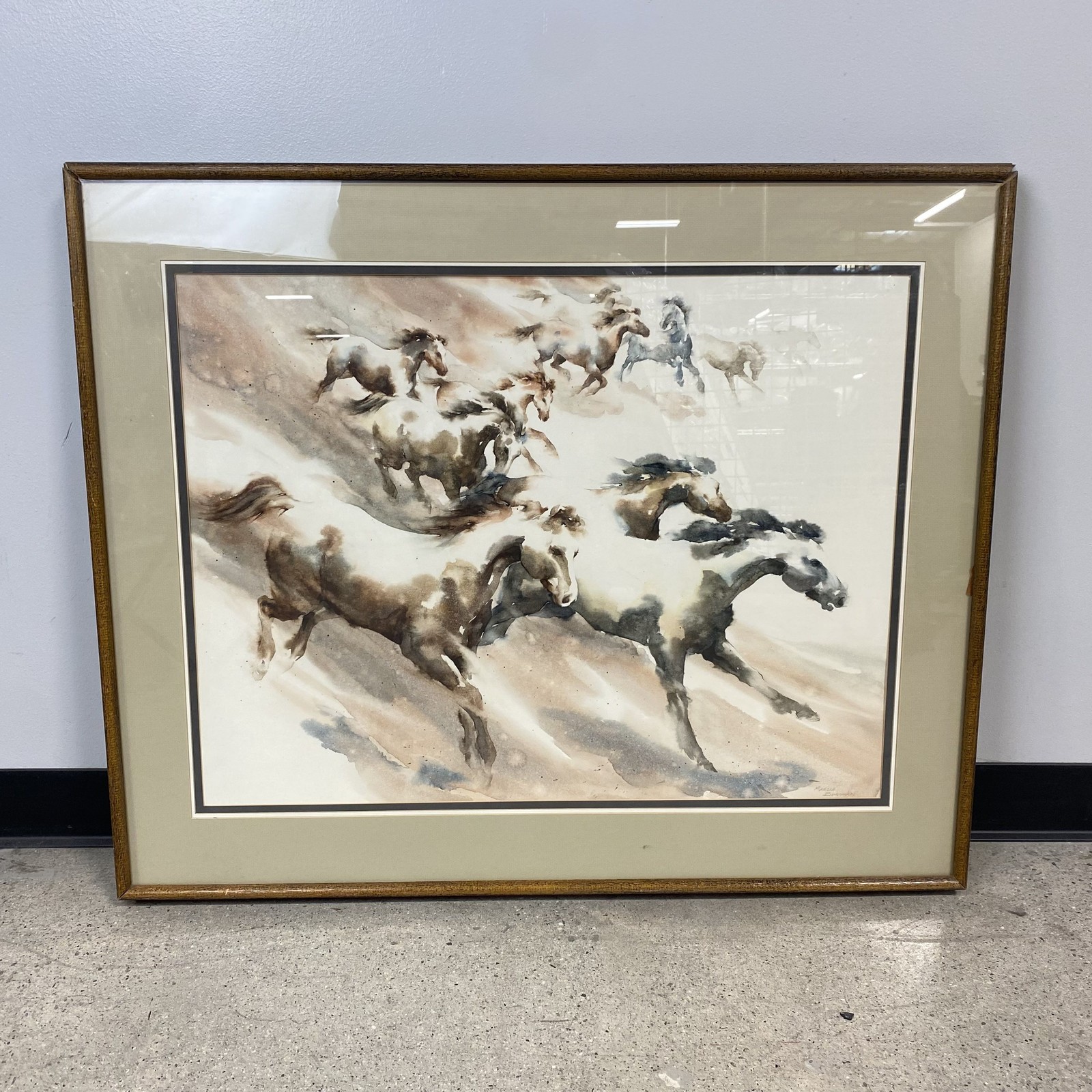 Marcia Burnham Watercolor Painting Wild Horses Cayuse Country 39×32 Signed