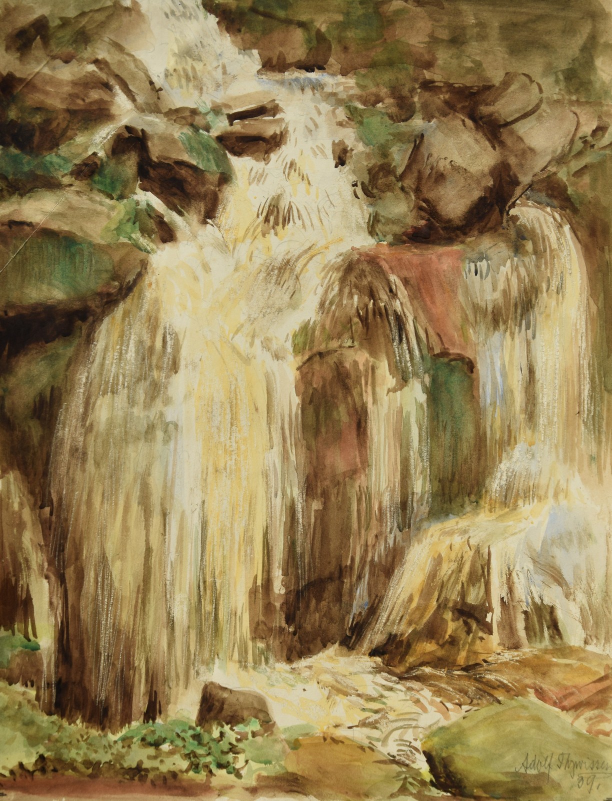 Adolf Thywissen 1870-1949 Aachen/watercolor 1939 small waterfall in the forest