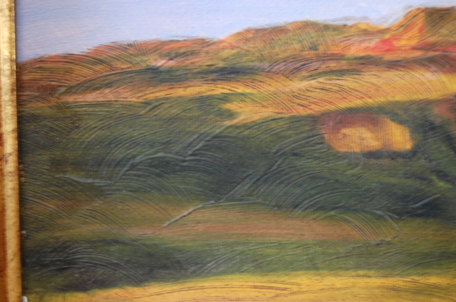 VINTAGE 1990’S FRAMED ABSTRACT OIL SEASHORE AT DUSK LANDSCAPE ARTIST: M. PEARSON