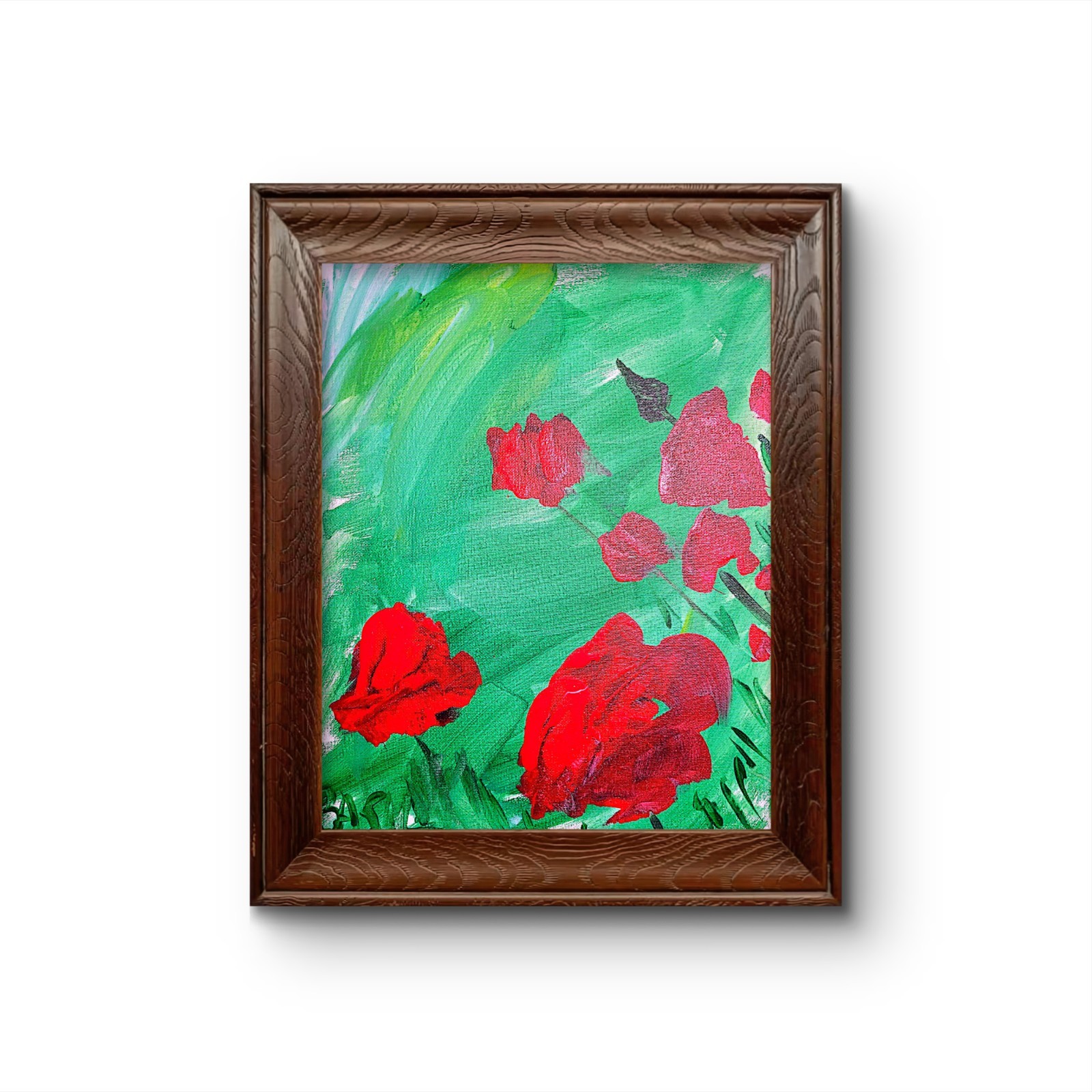Red Poppy Field: Original Expressionism Acrylic Abstract Canvas.
