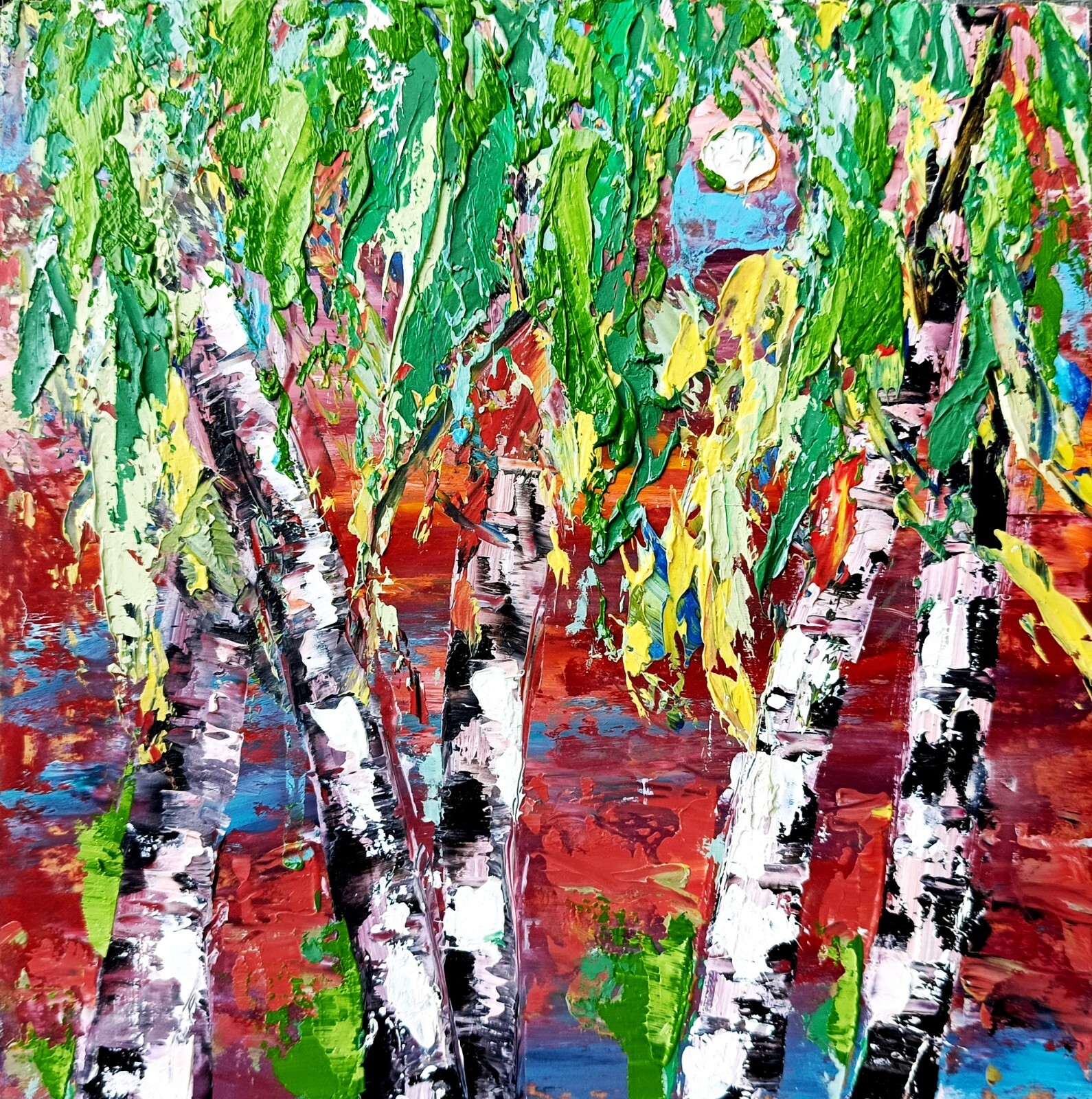 Birches Painting Colorado Original Art Impasto Oil 8×8 Birches
