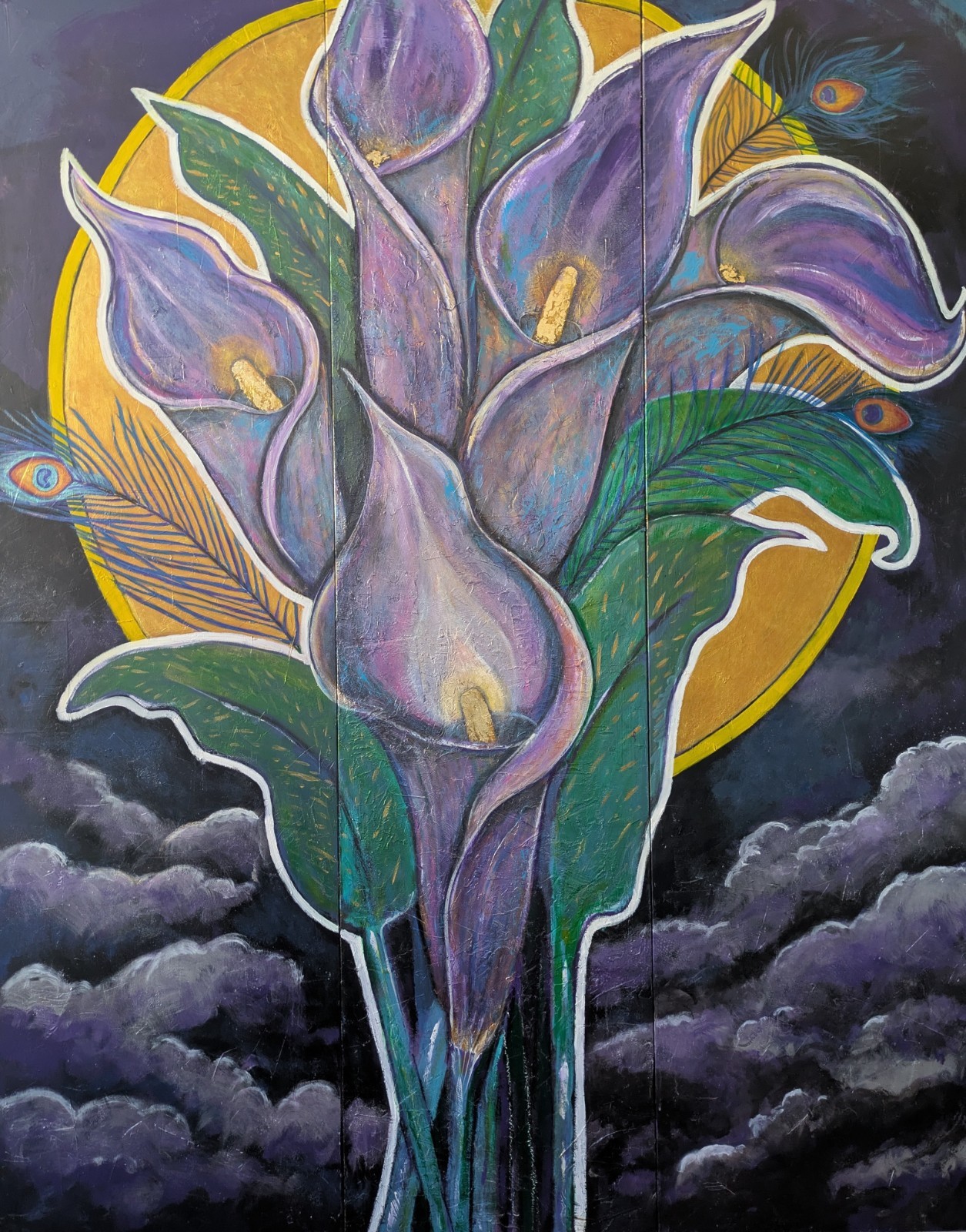 THE VIOLET FLAME — Monumental 80” Triptych | Acrylic & Gold Leaf -K. Bickman Art