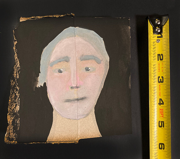 Woman Portrait Painting Original Pale Blue Naive Grungy Outsider Art Miz Katie