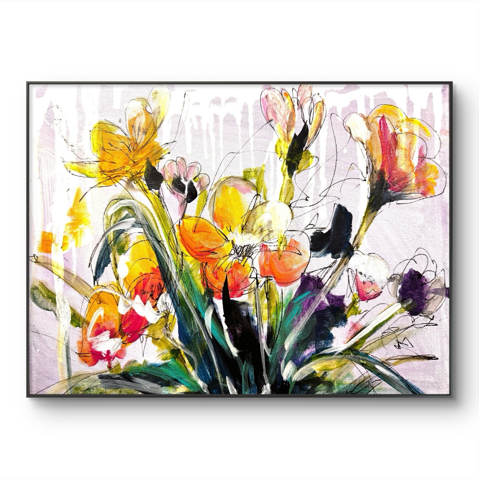 SAMATOWIC Original Abstract Riotous Flowers 11×14 Handmade Signed Fine Art 282