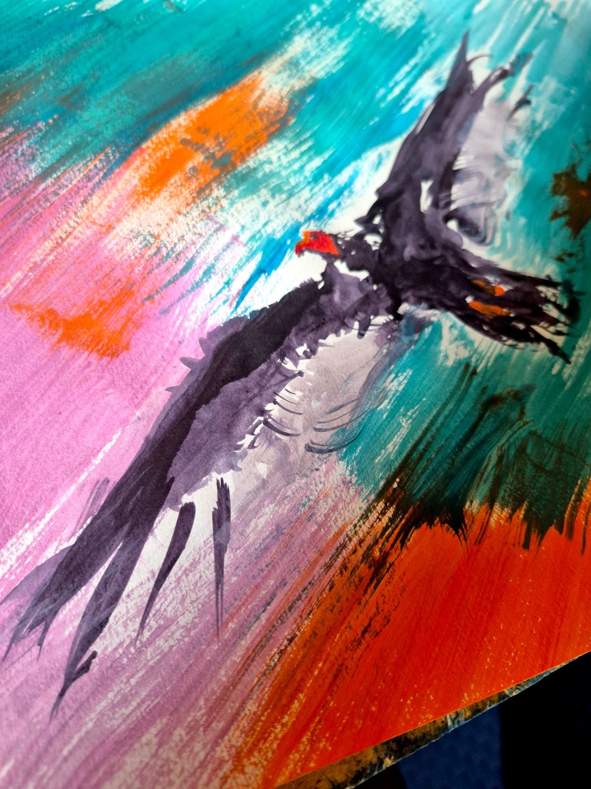 Original Signed 11×14 Expressionist Animal Acrylic Art Vivid Paper Home Decor 64