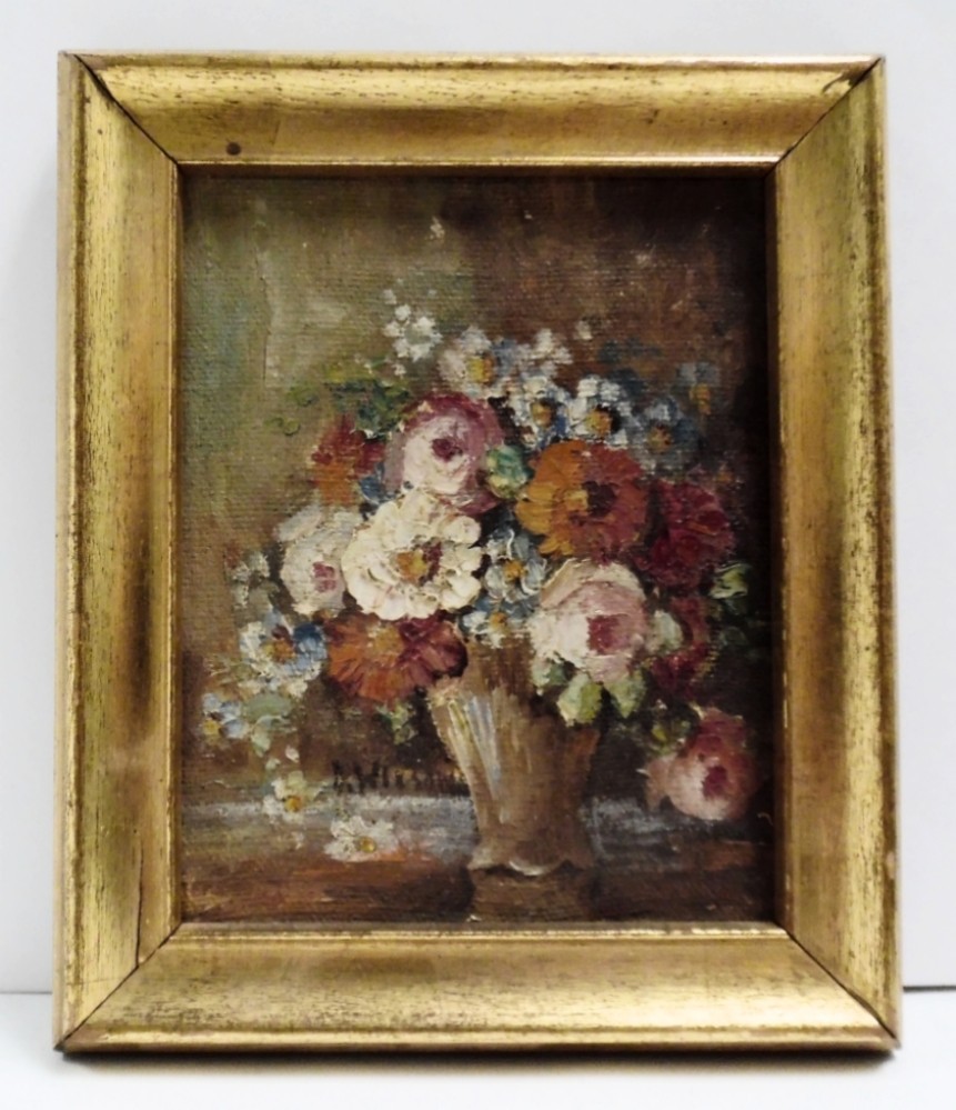 Signed Dorothy Wilson Framed Miniature Floral Bouquet Still Life Oil Painting
