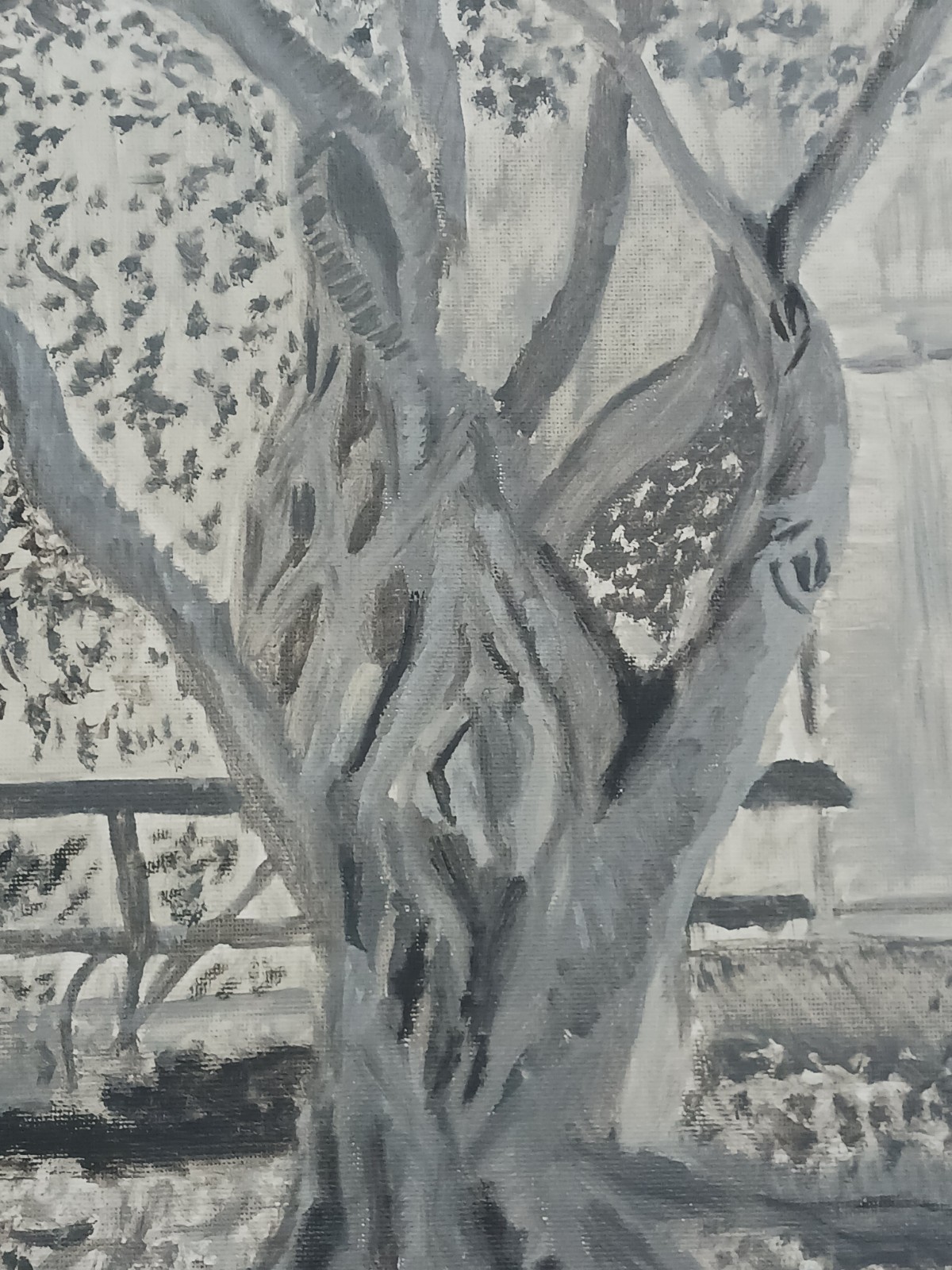 Original Oil Painting Tree Abstract Black And White 24″ X 18″