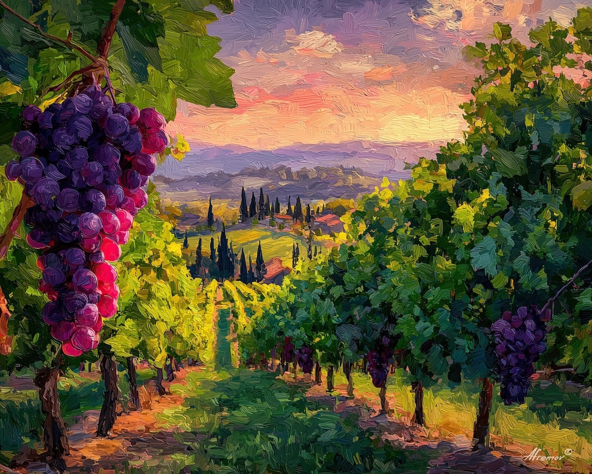 Leonid Afremov SUNRISE OVER VINEYARD Oil Paint 30″x24″ by Official Studio GICLEE