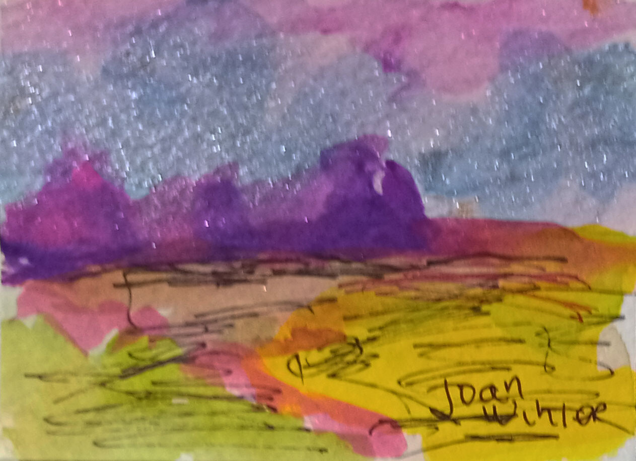ACEO Free Shipping-Art watercolour Painting original -«Distant Mountains» -JW