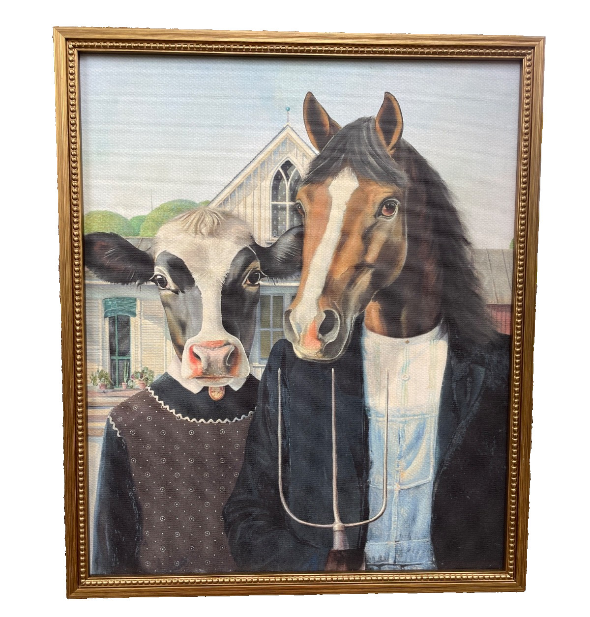 AMERICAN GOTHIC: Farm Animals Remake of 1930’s Iconic Painting, a Canvas Print