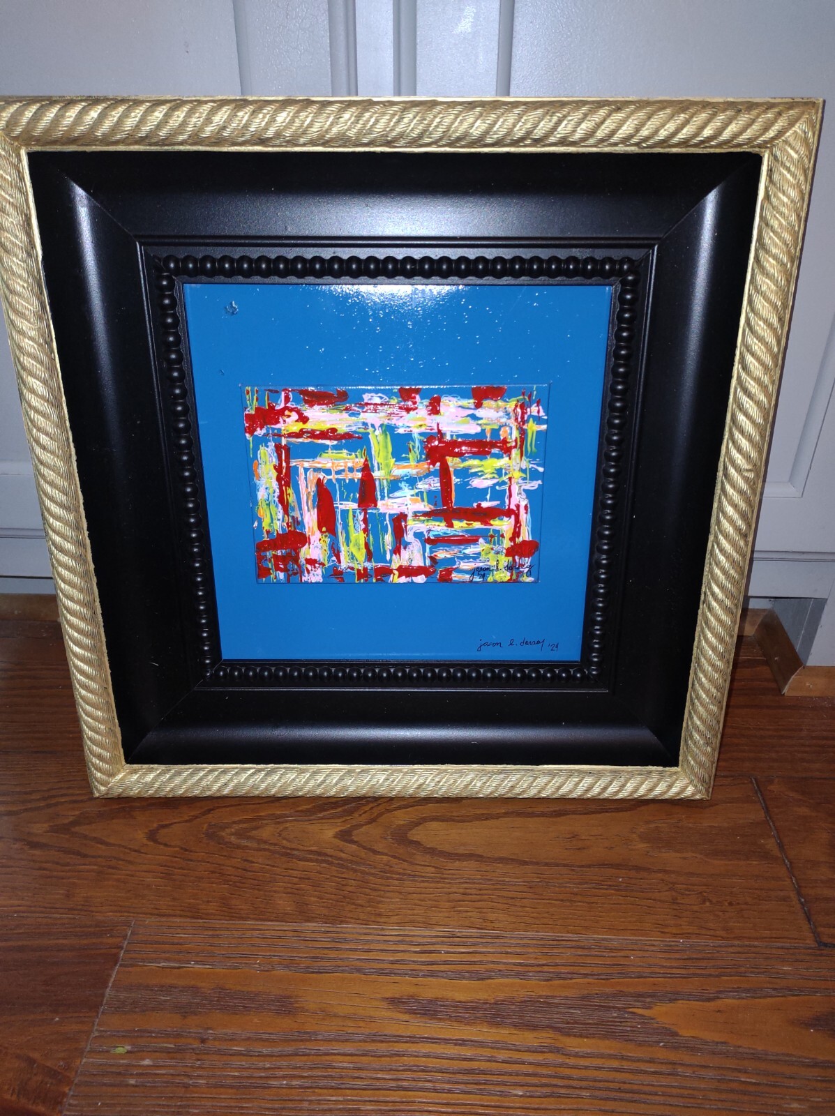 Large Framed Signed Modern Art Abstract Acrylic Painting w/COA Multi Color