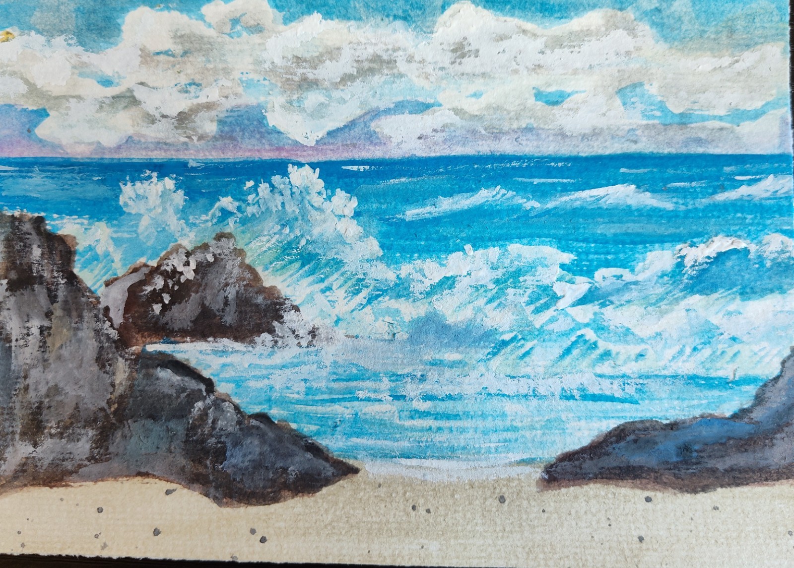5 X 7 Inch Contemporary Seascape Seaside Beach Waves Painting, Nature Coastal