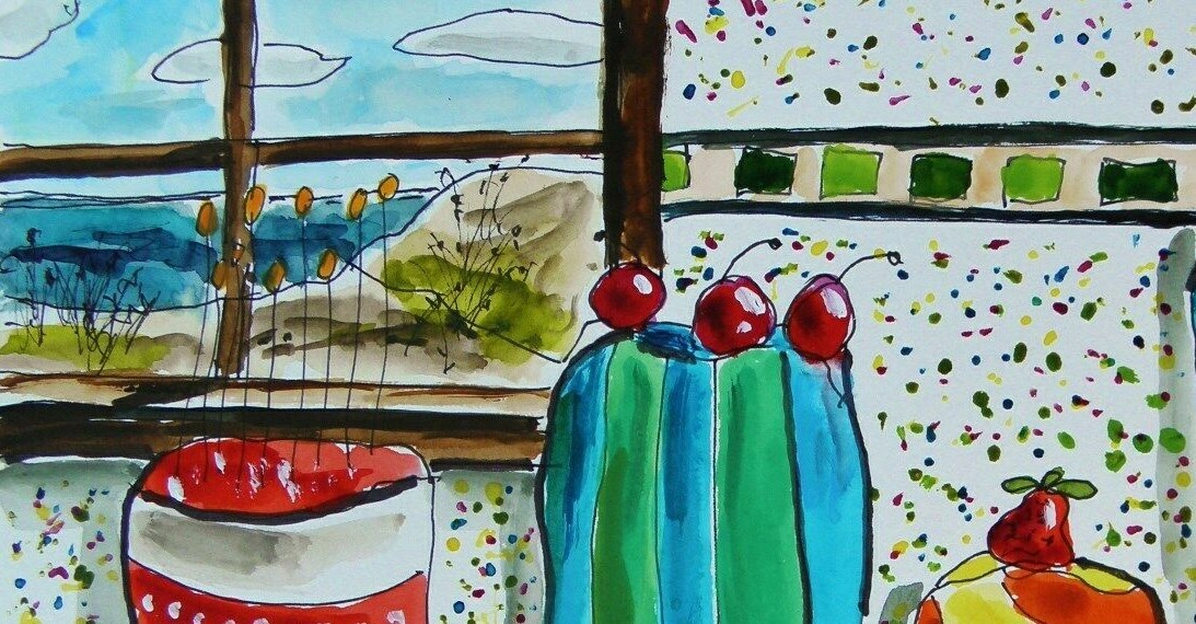 Original Bakery Sketch Cakes Food Watercolor Impressionism