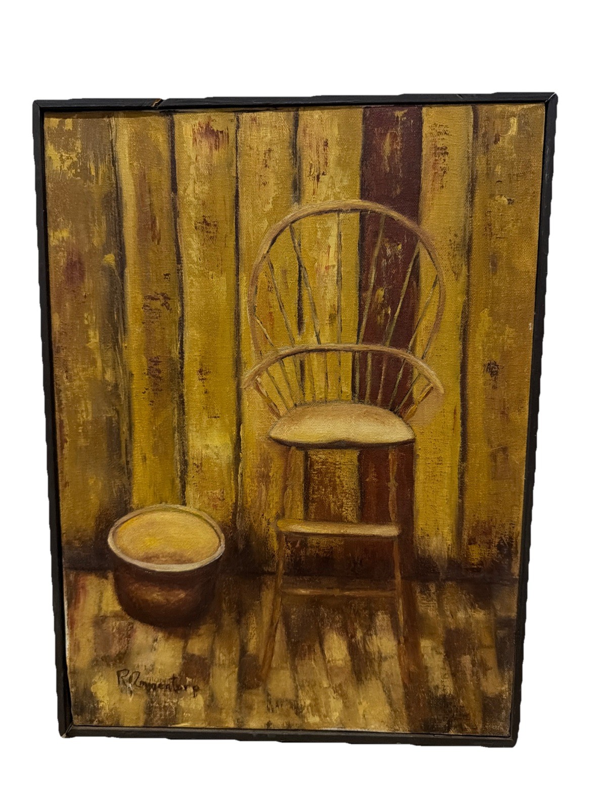 Vintage OOAK Signed Framed Original Painting Art Americana Realism Windsor Chair