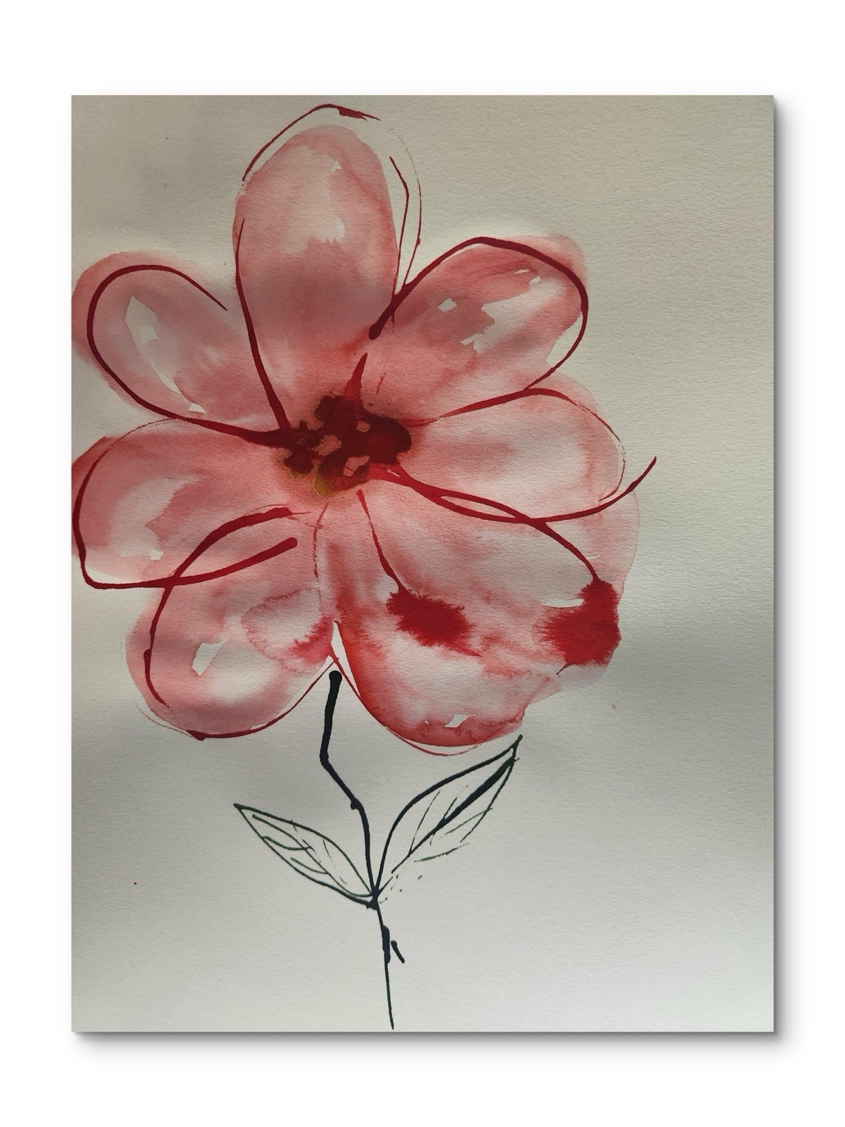 Abstract Pink Flower Modern Original Art 14X11 Watercolor Paper