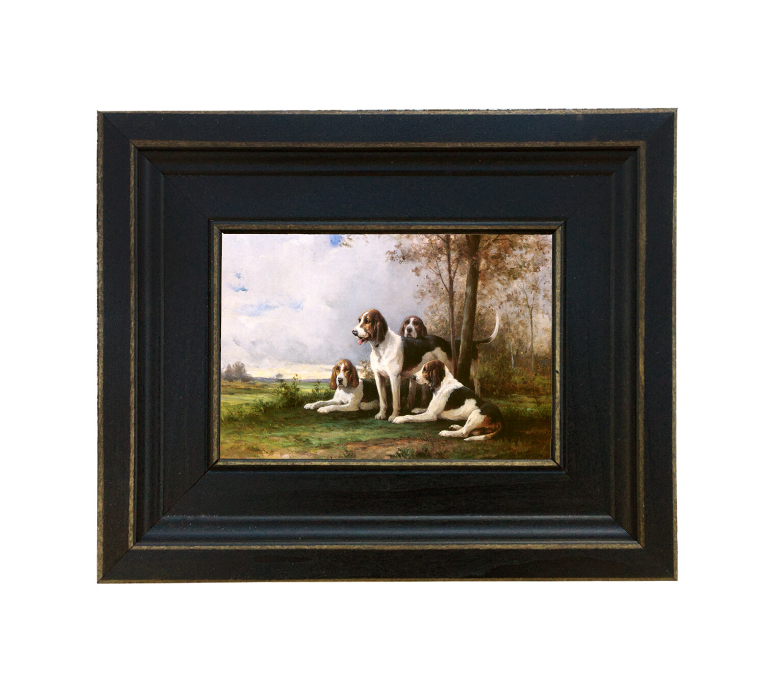 Framed Fox Hound Painting Print on Canvas Animal Wall Art Home Decor Equestrian