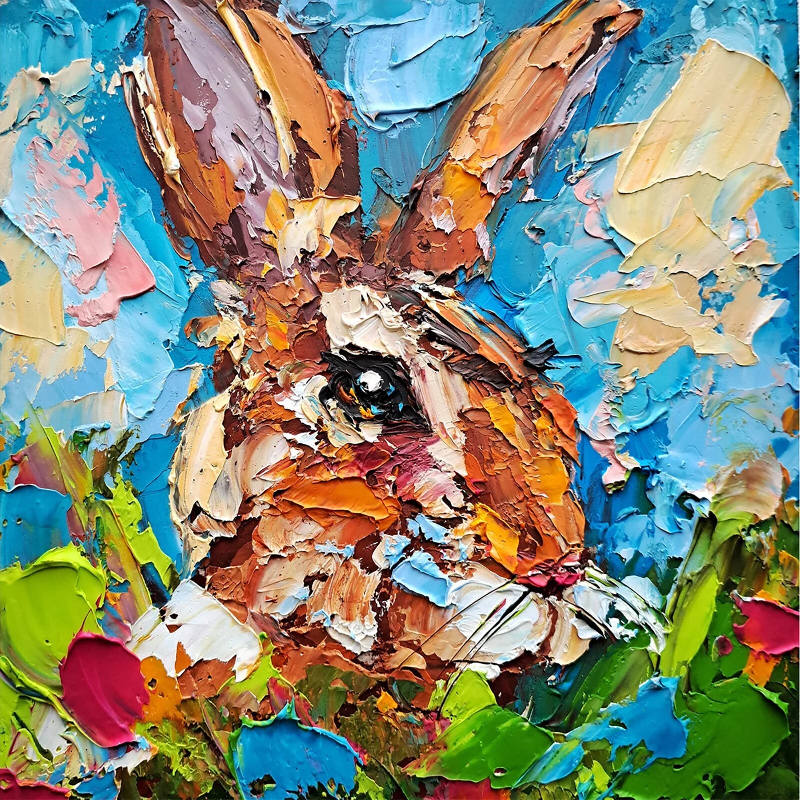 Bunny Painting Rabbit Oil Painting Impasto Original Art Hare Wall Art Pet Art