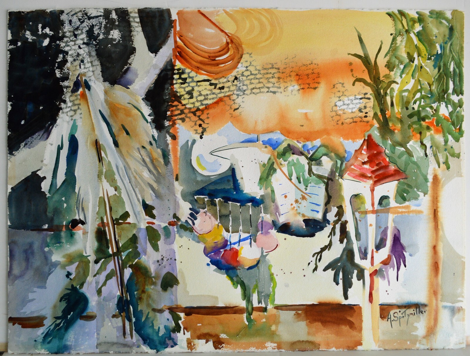 AUDREY SPITZMILLER 1926-2019 LARGE WATERCOLOR PAPER SIGNED FLORIDA LISTED ARTIST